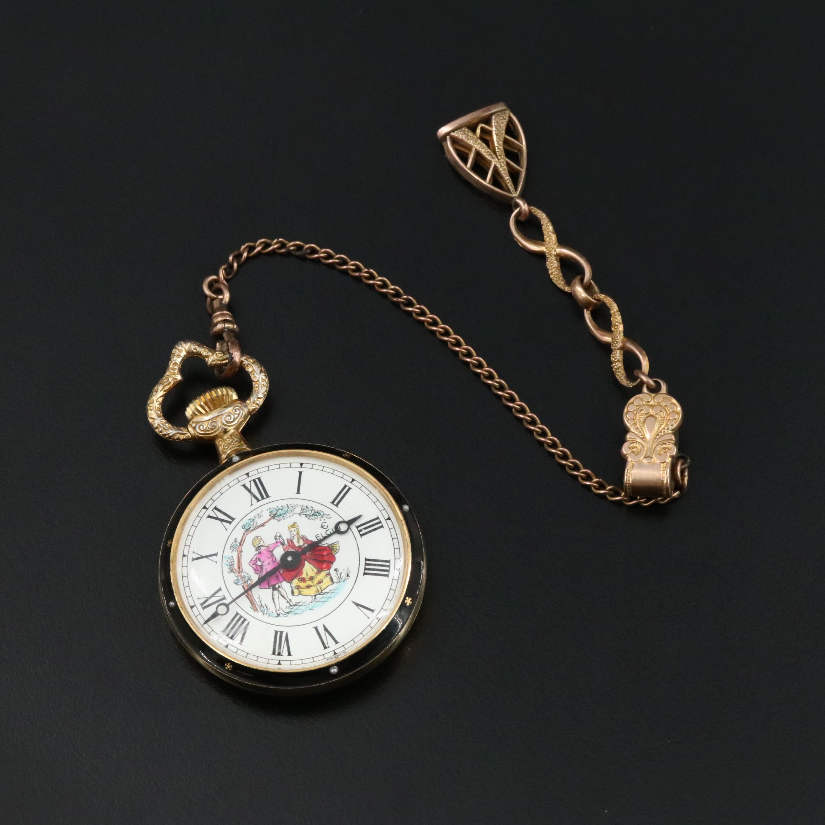 Elgin Ornate Enamel Pocket Watch with Fob