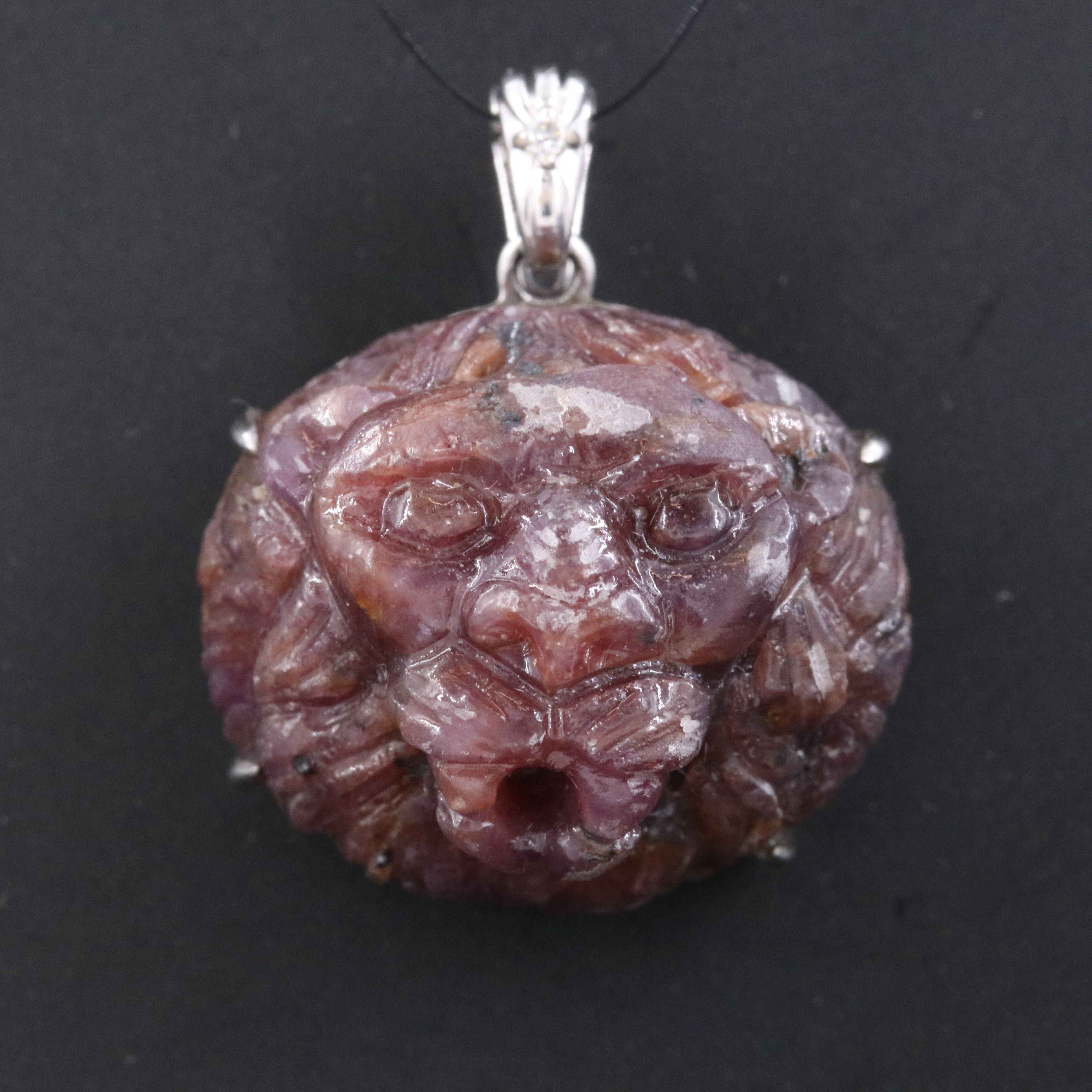 Chromia 18K Ruby Carved Lion and Diamond Enhancer Pendant