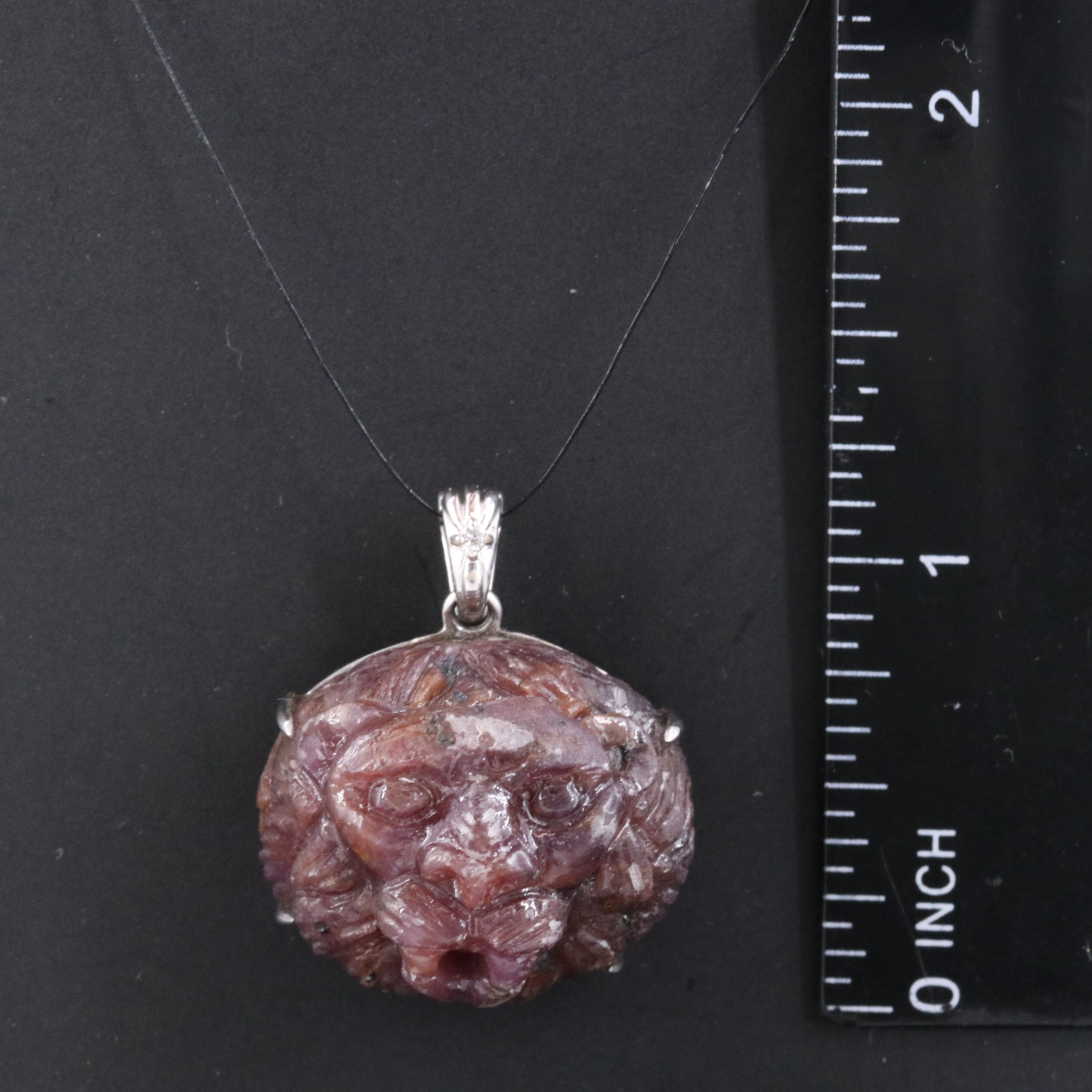 Chromia 18K Ruby Carved Lion and Diamond Enhancer Pendant