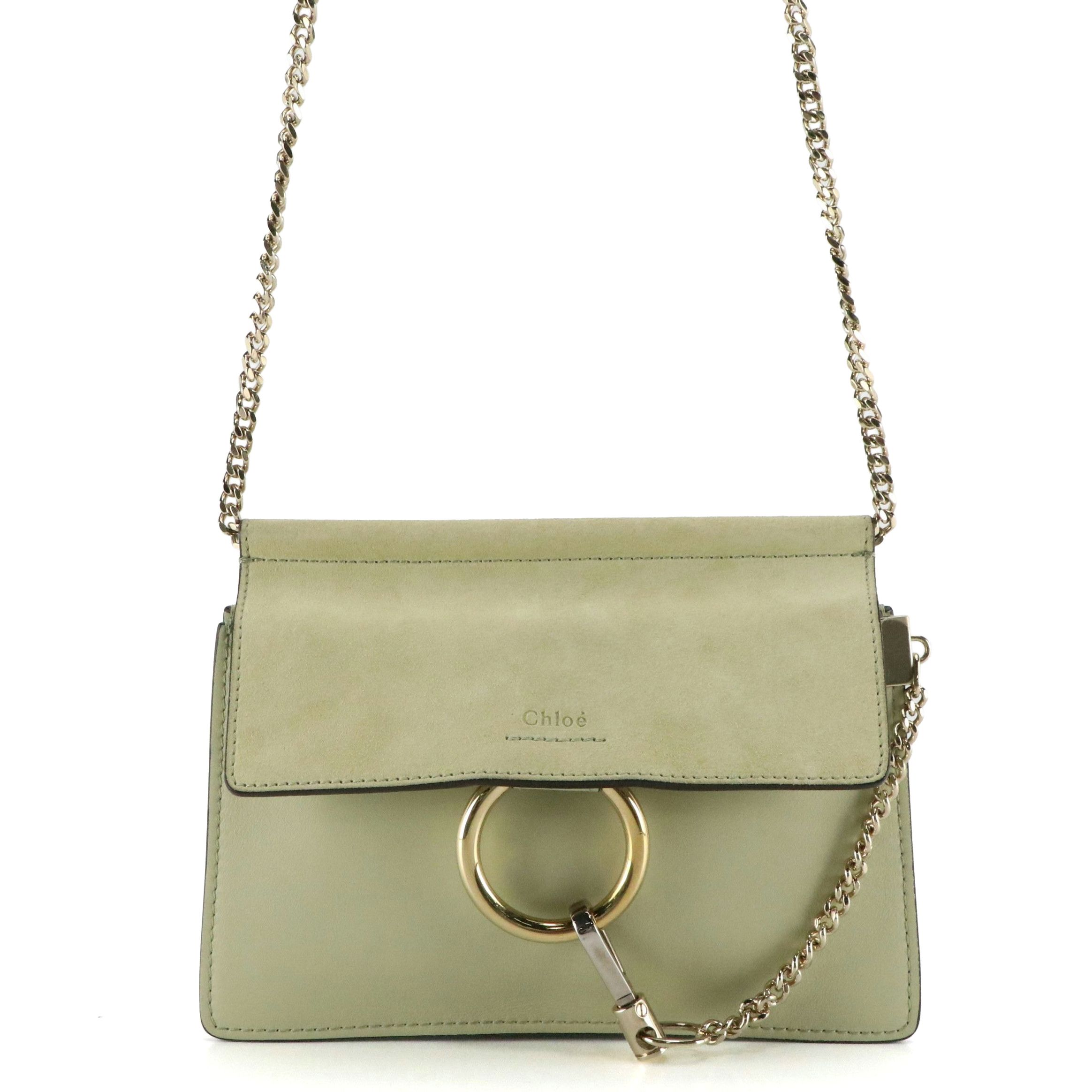 Chloé Faye Crossbody Bag in Pastel Green Calfskin Leather and Suede