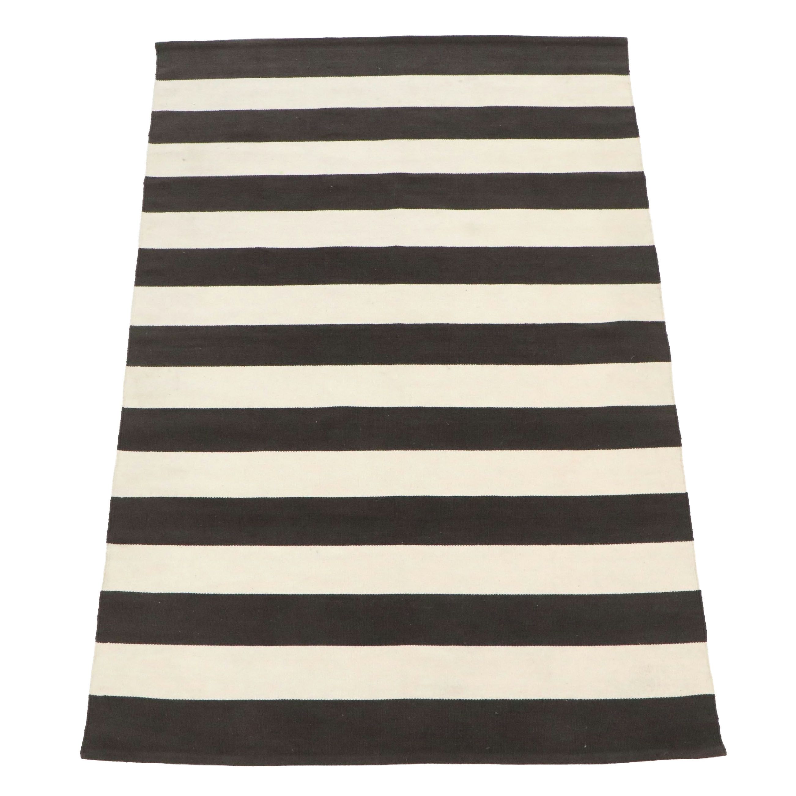 5'2 x 8' Handwoven Black and White Striped Area Rug