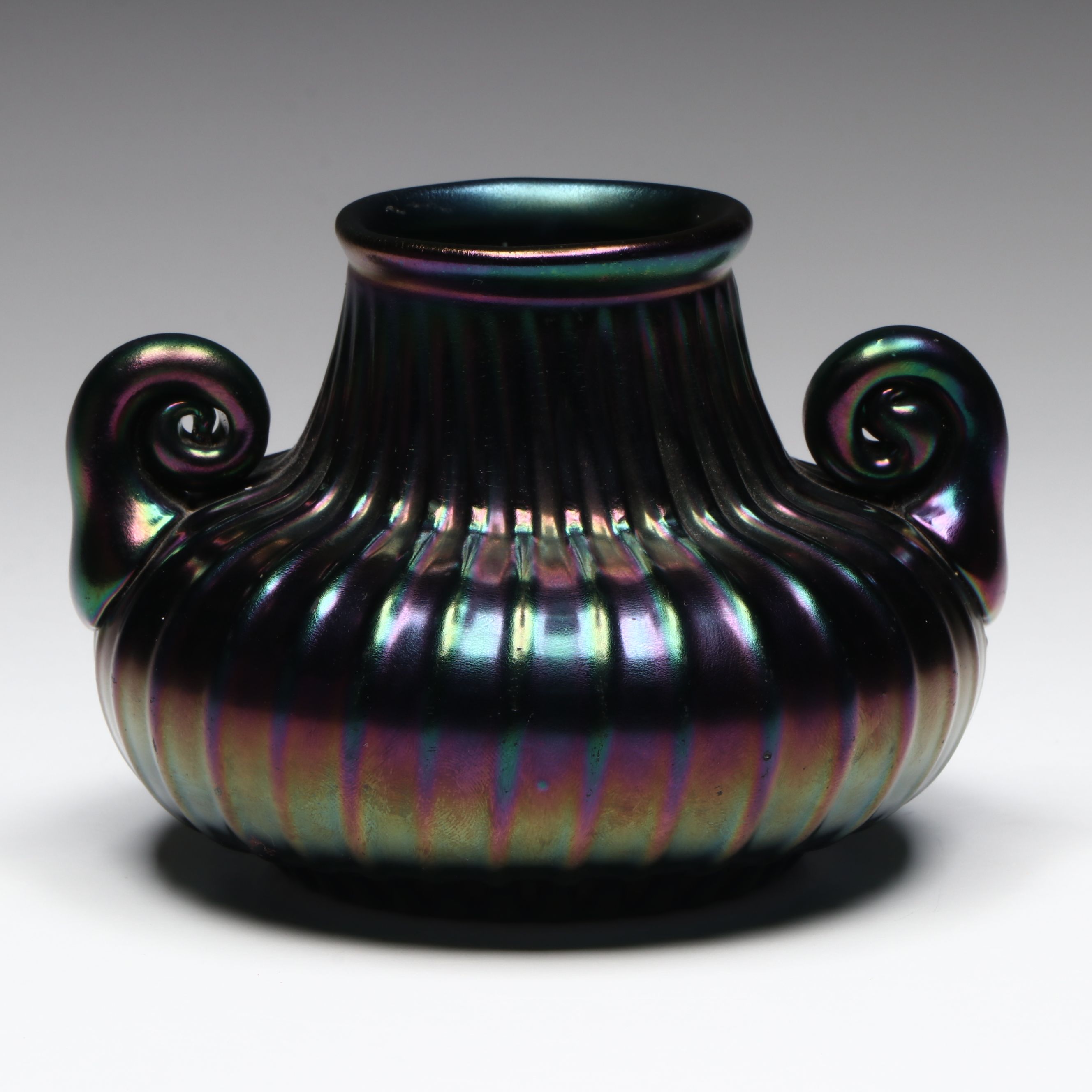 Iridescent Art Glass Handled Vase, Early 20th Century