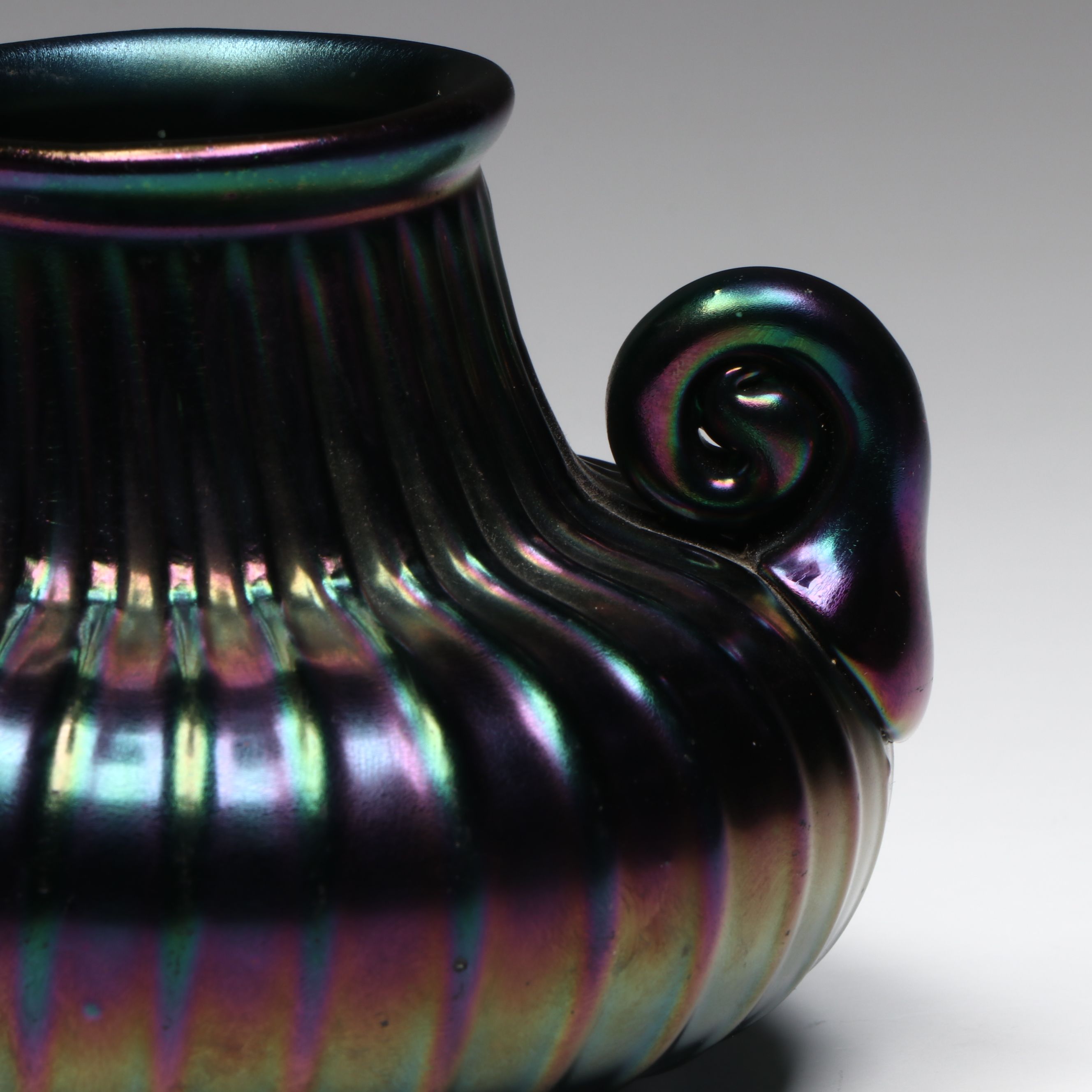 Iridescent Art Glass Handled Vase, Early 20th Century