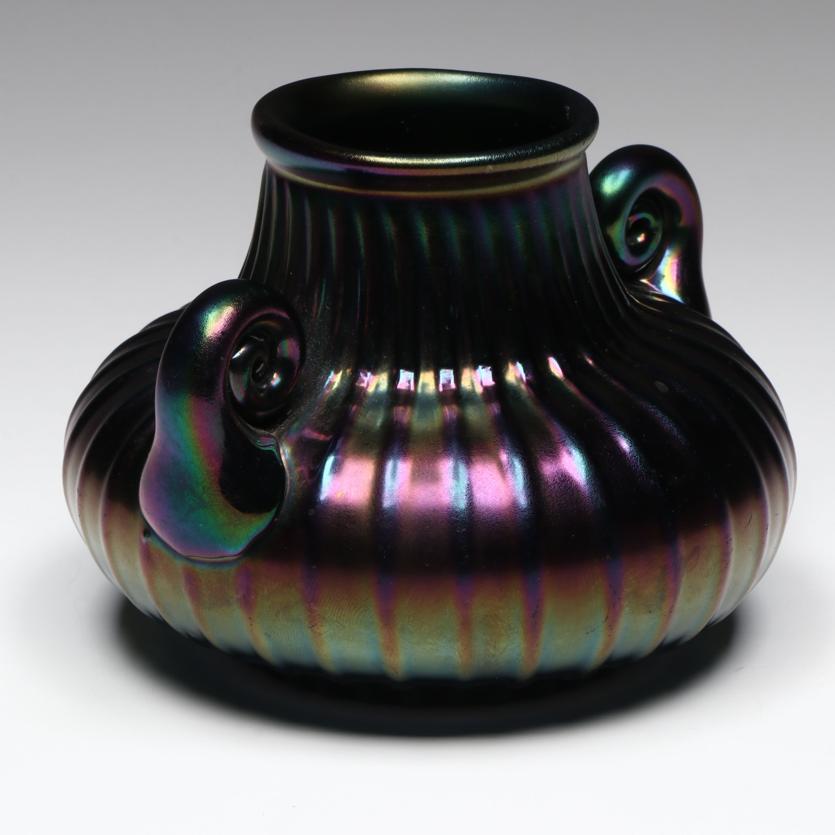 Iridescent Art Glass Handled Vase, Early 20th Century
