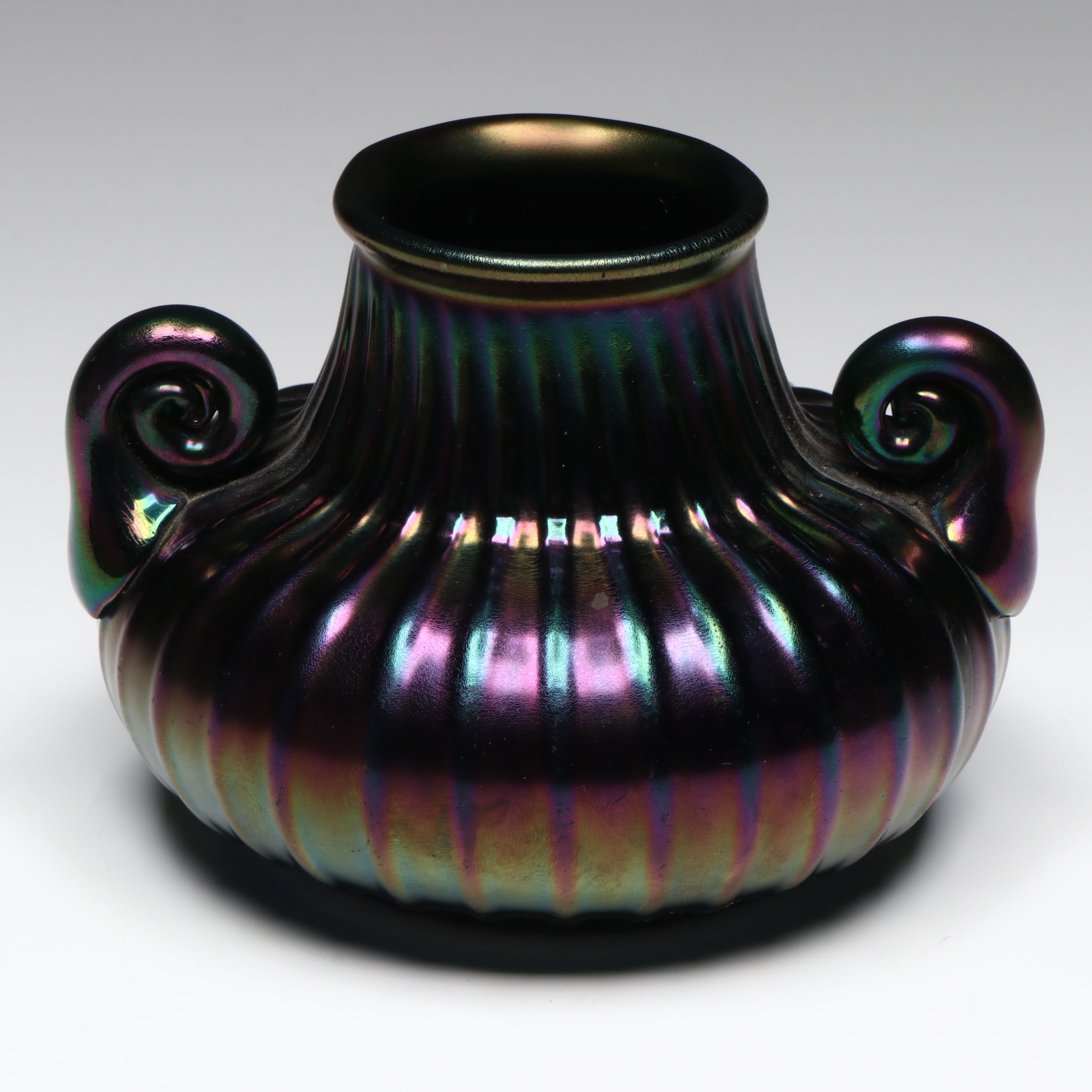Iridescent Art Glass Handled Vase, Early 20th Century