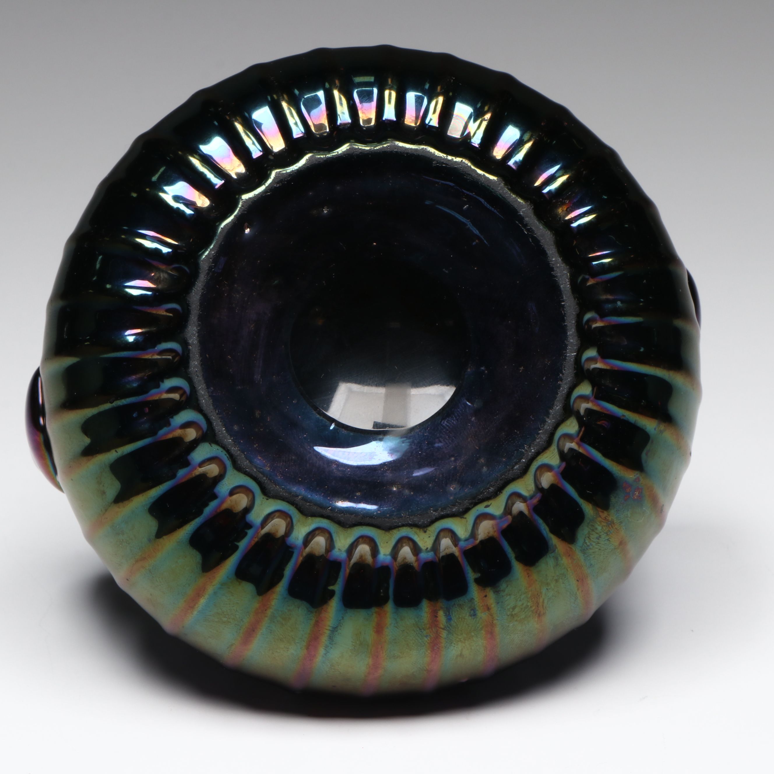 Iridescent Art Glass Handled Vase, Early 20th Century