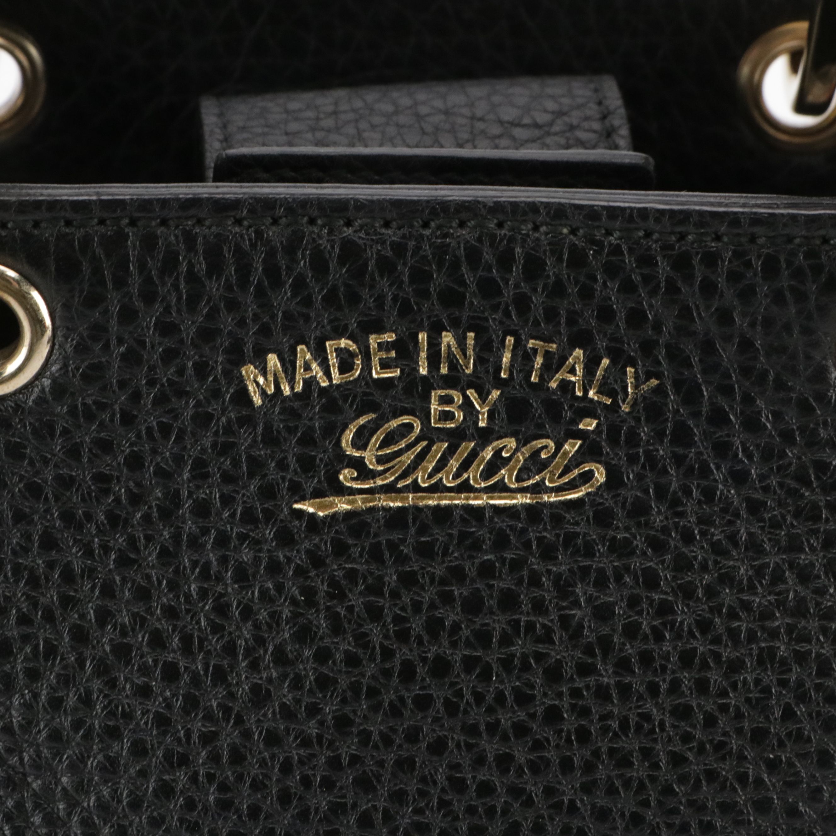 Gucci Mini Bamboo Handle Two-Way Shopper Tote Bag in Black Calfskin Leather