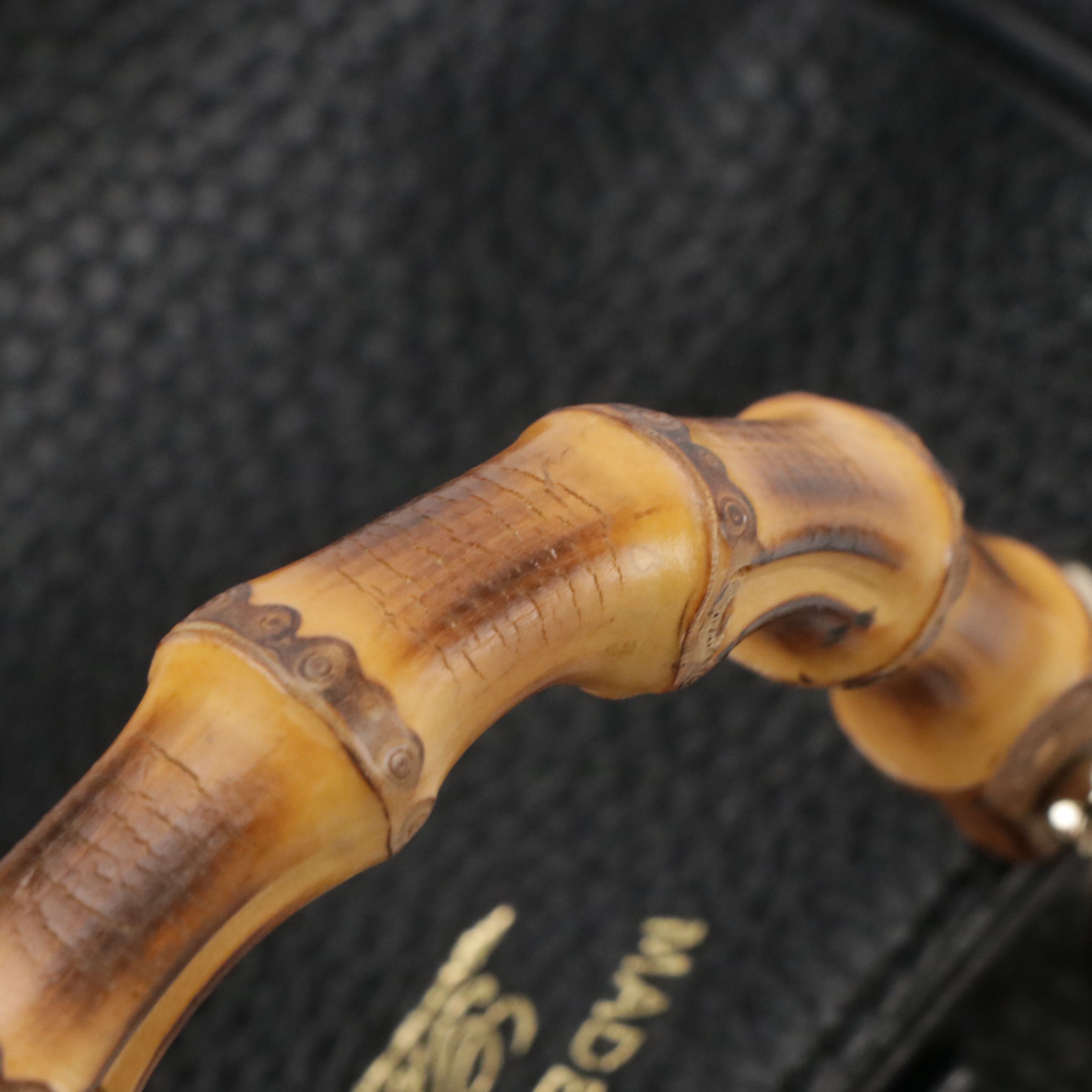 Gucci Mini Bamboo Handle Two-Way Shopper Tote Bag in Black Calfskin Leather