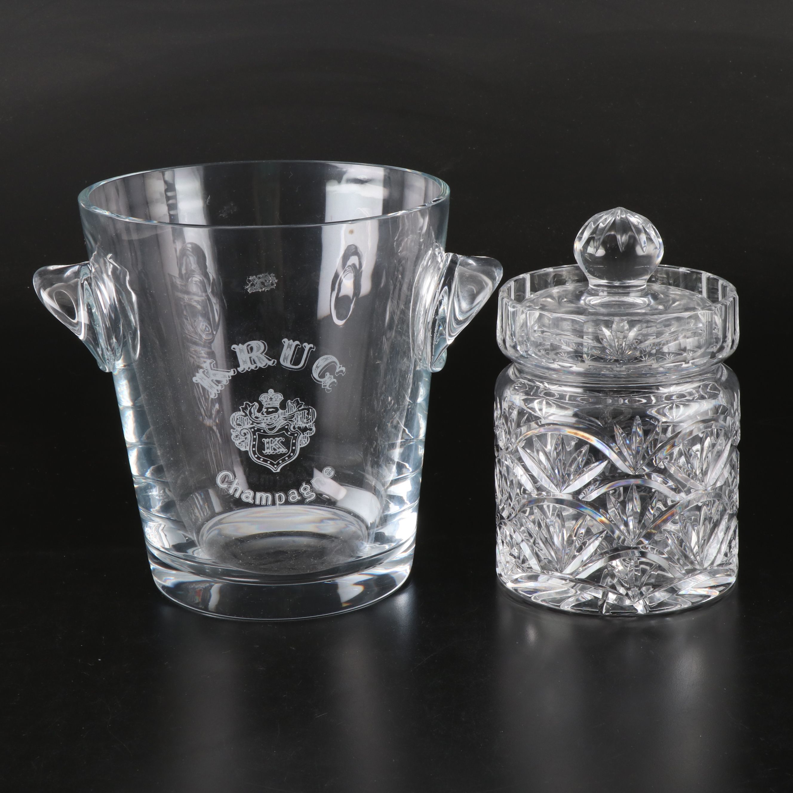 Crystal Biscuit Barrel and Crystal Champagne Bucket