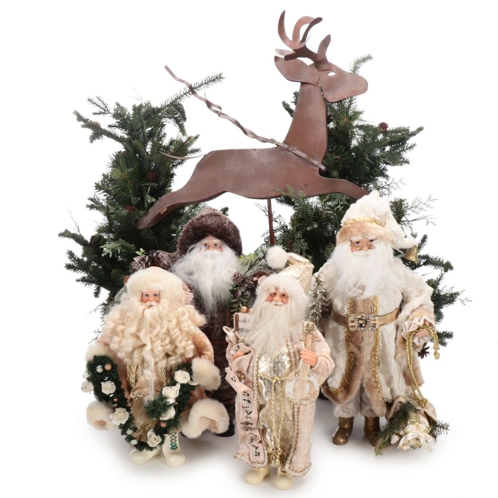 Faux Miniature Trees, Santa Claus Figurines, and More Christmas Décor