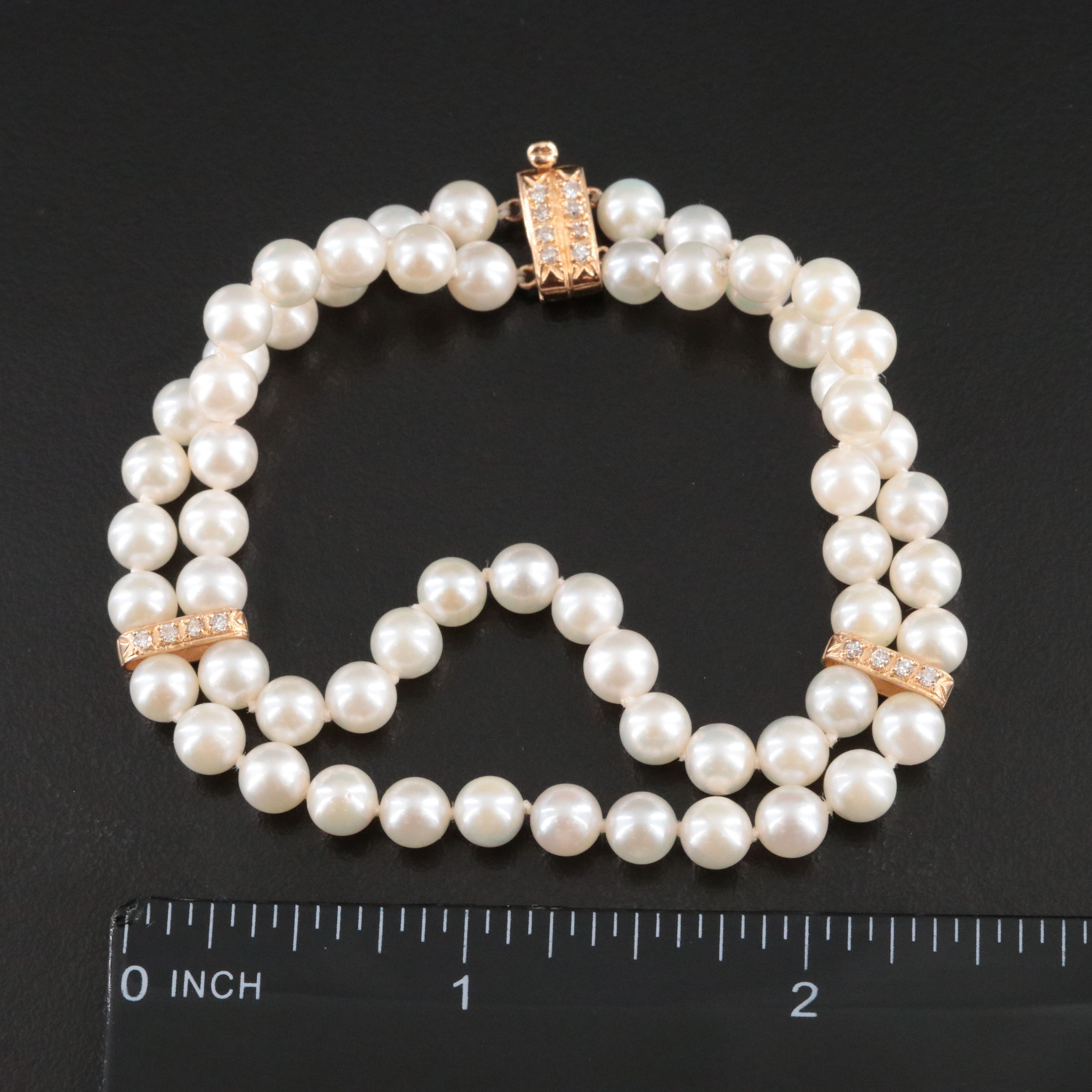 14K Pearl and Diamond Station Bracelet