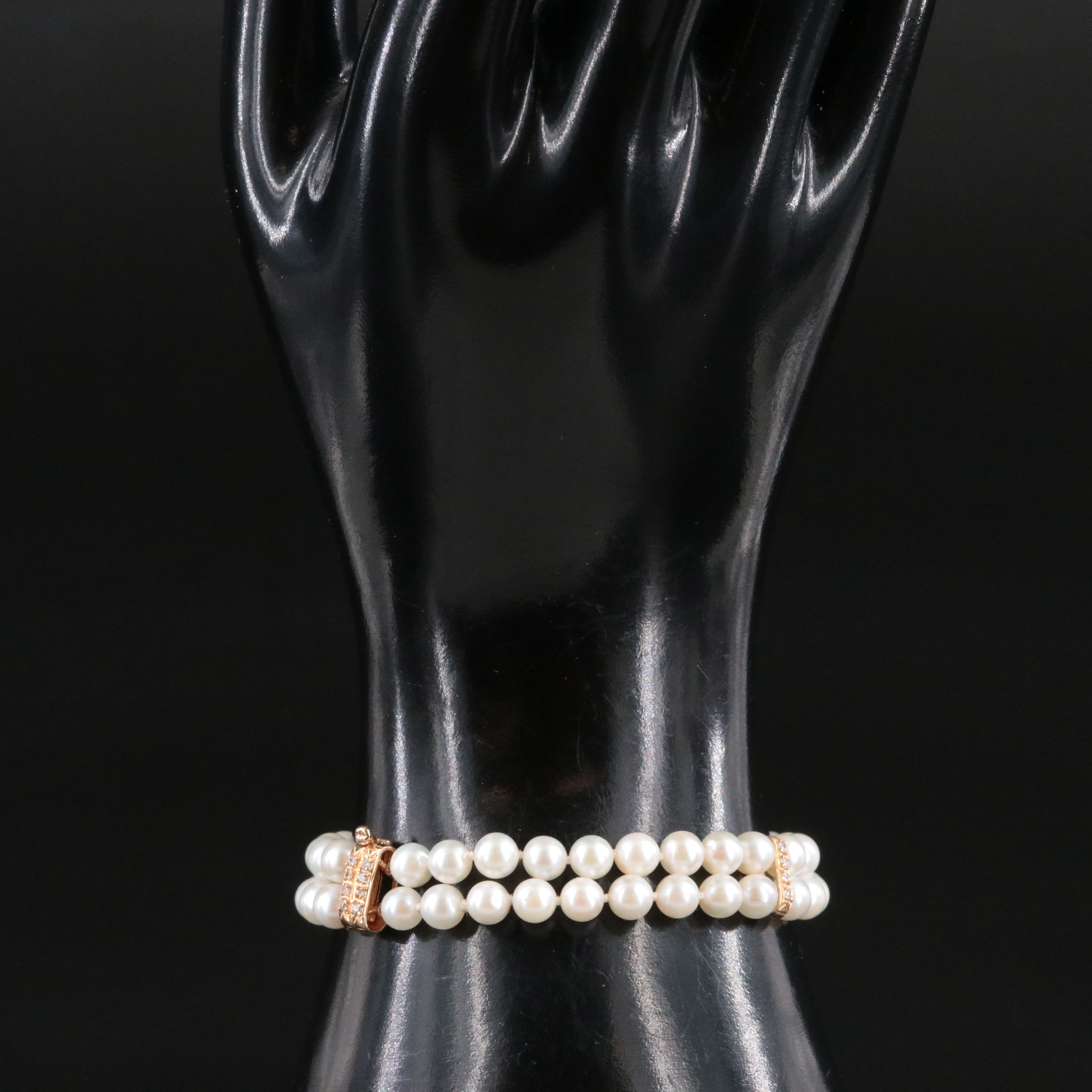 14K Pearl and Diamond Station Bracelet