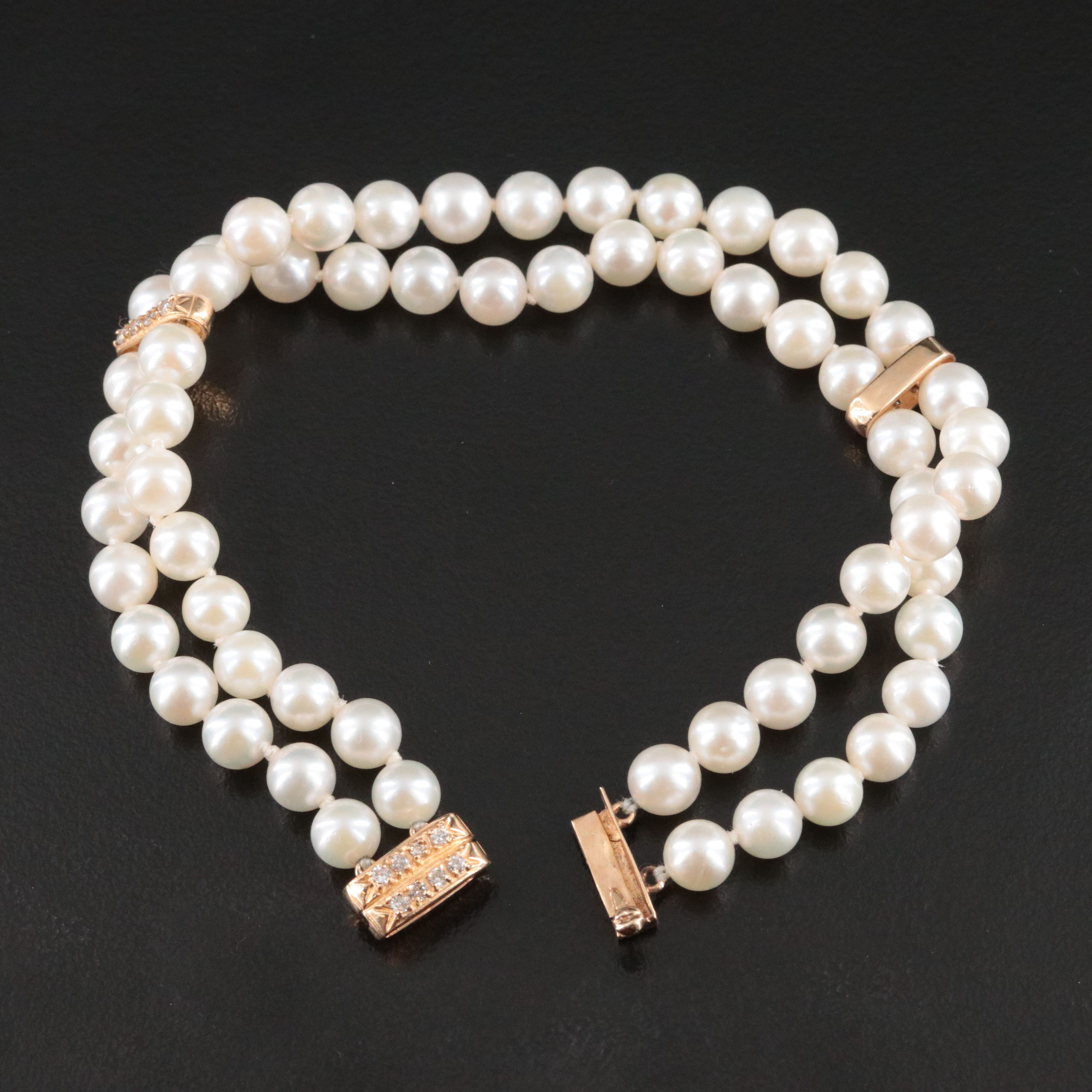 14K Pearl and Diamond Station Bracelet