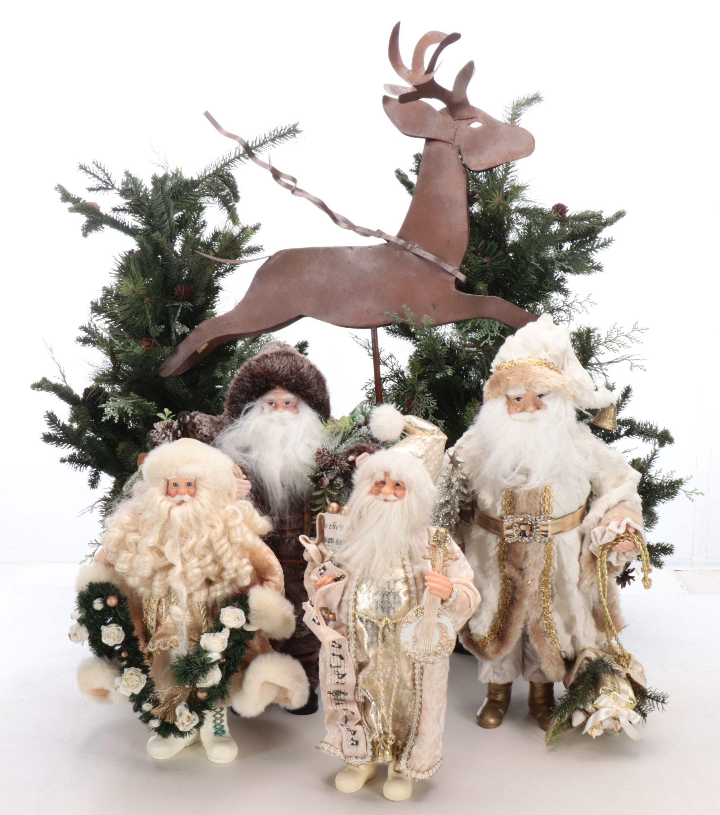 Faux Miniature Trees, Santa Claus Figurines, and More Christmas Décor