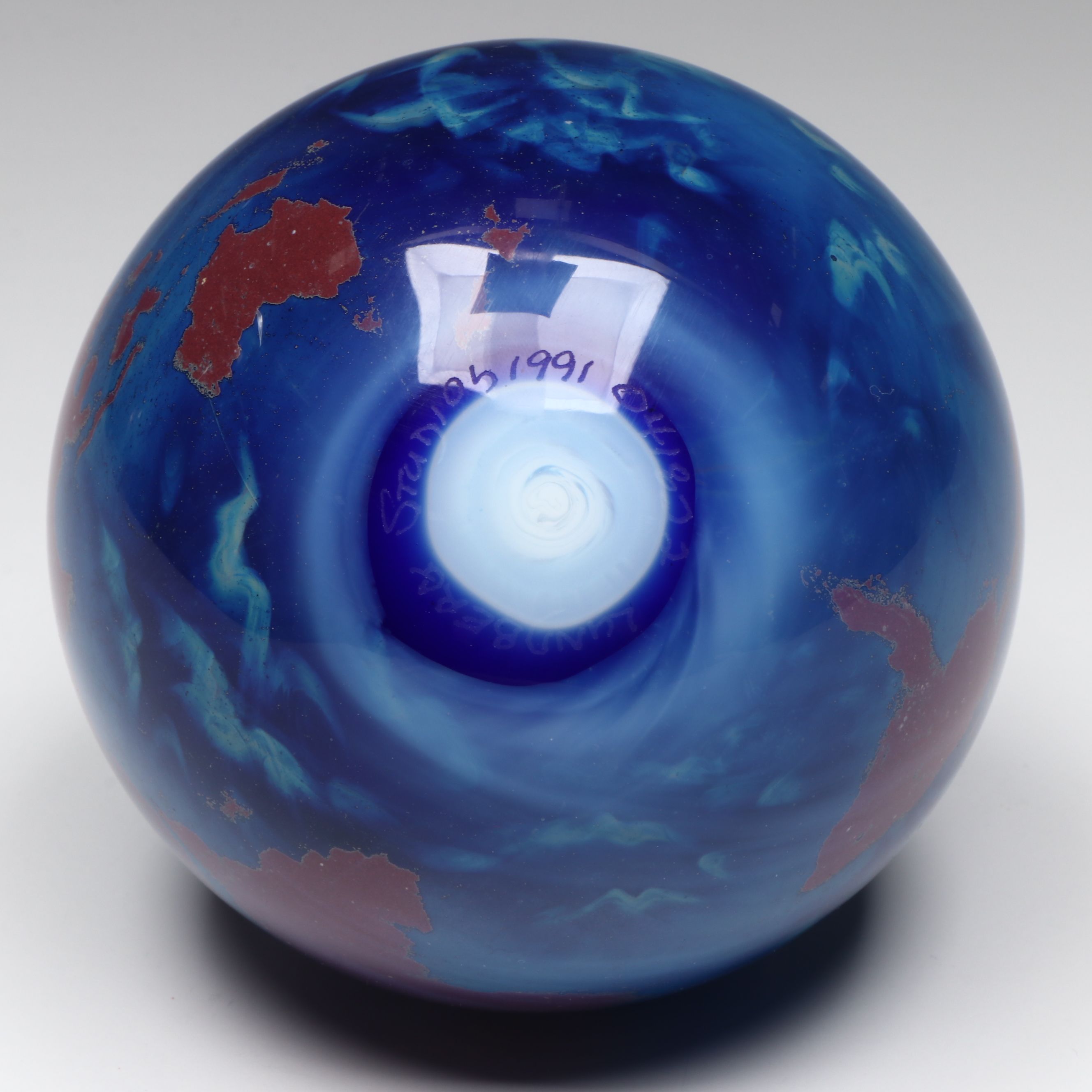 Lundberg Studios "Worldweights" Art Glass Paperweight, 1991