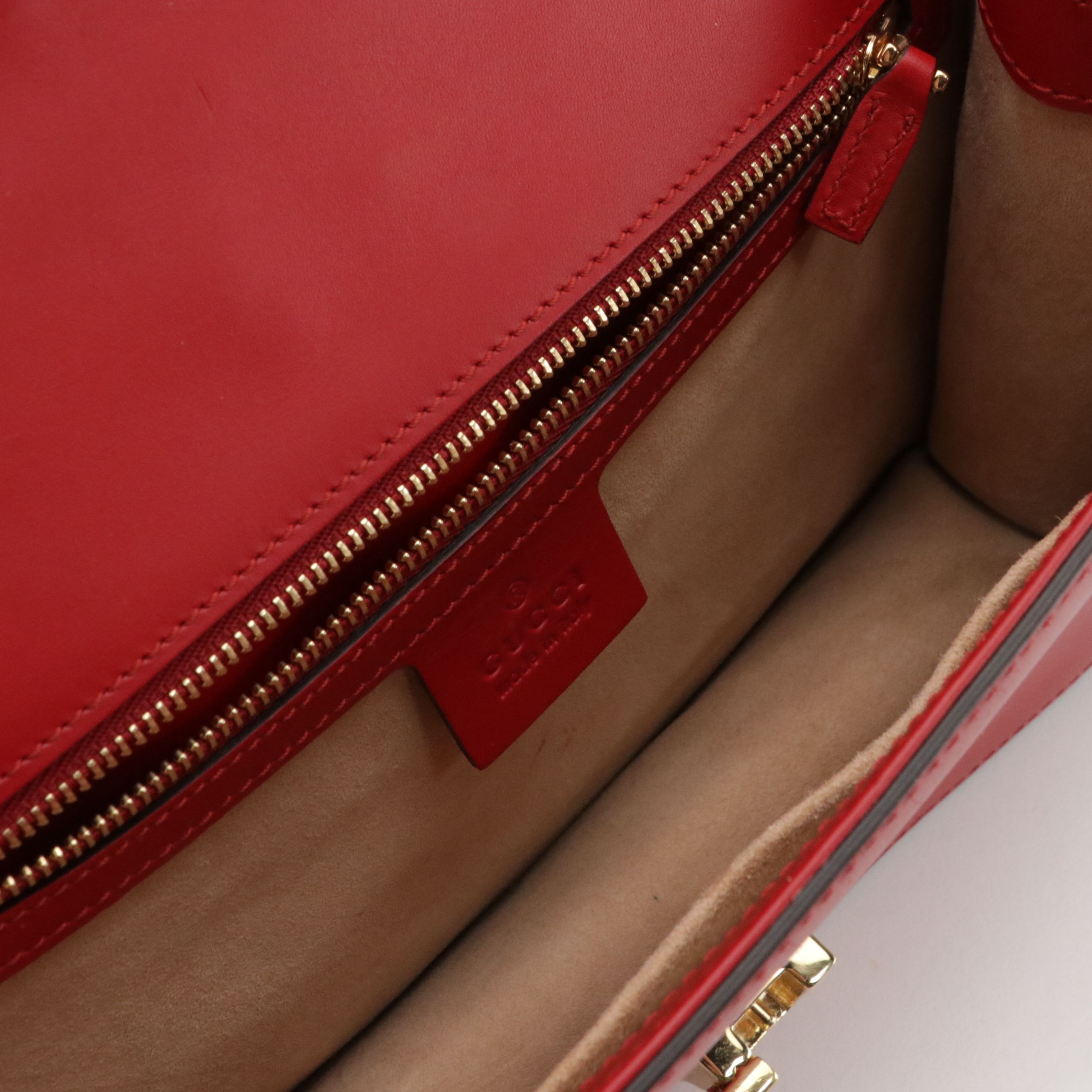 Gucci Medium Sylvie Shoulder Bag in Web Striped Red Calfskin Leather