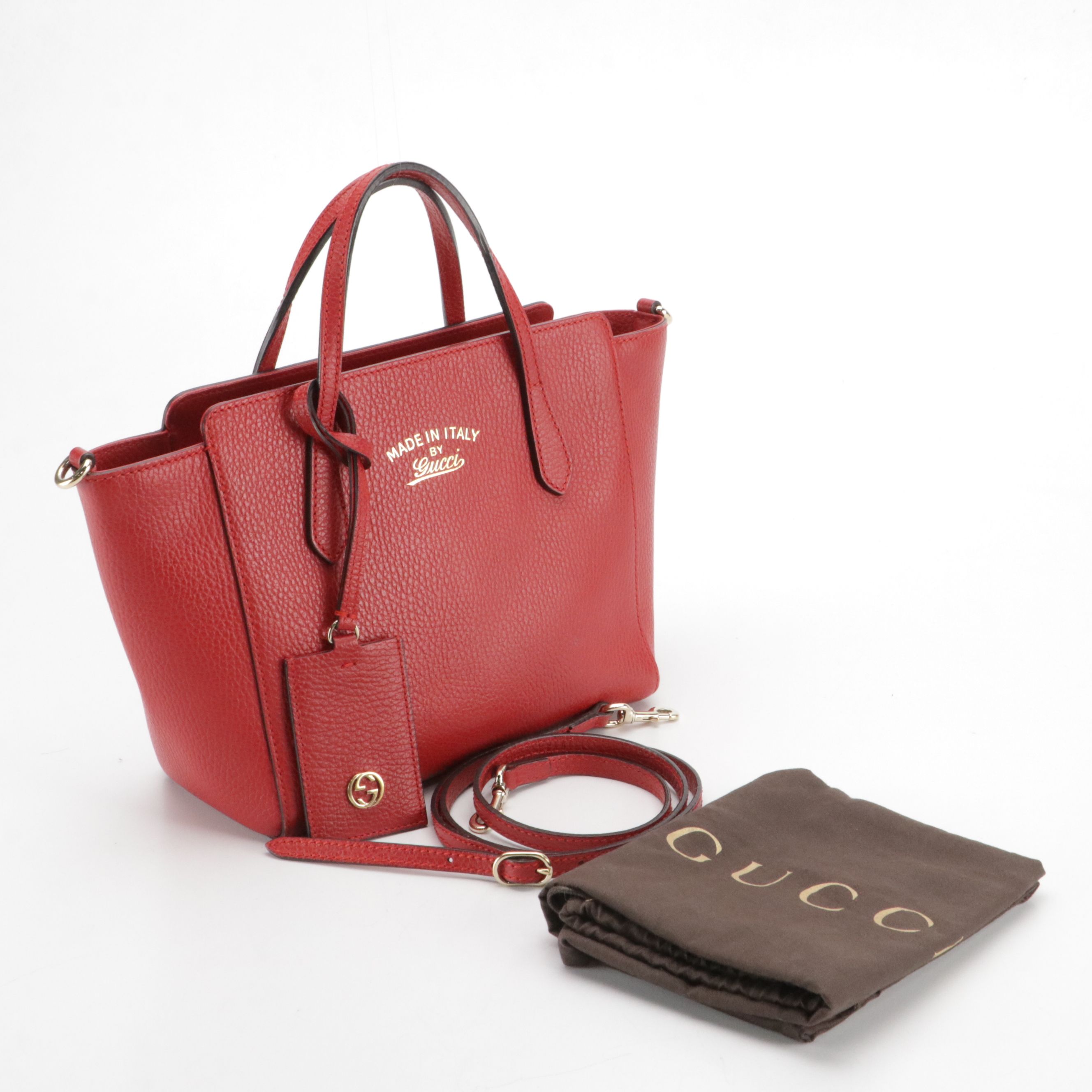 Gucci Mini Swing Two-Way Tote Bag in Red Grained Leather