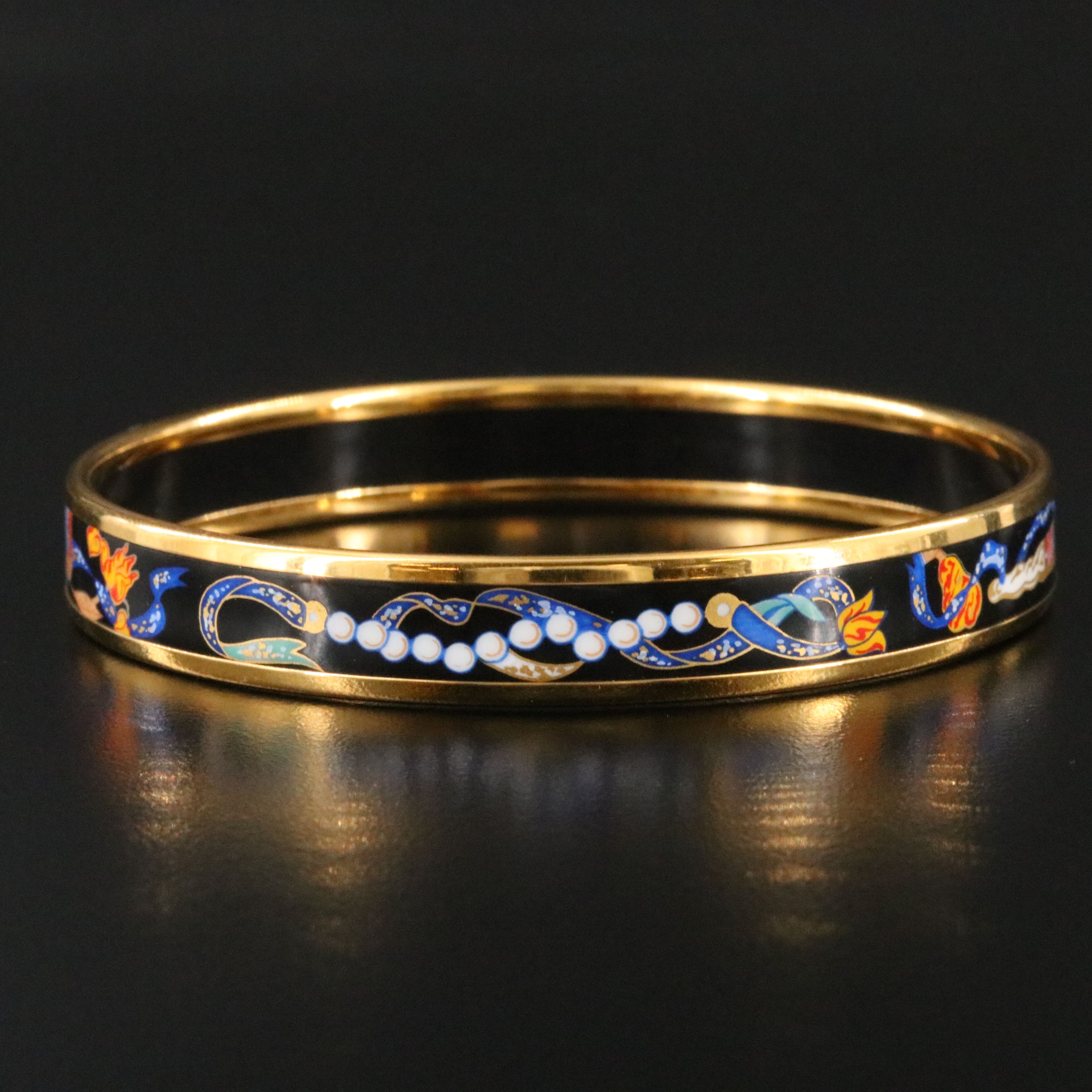 Hermès Fans and Pearls Motif Enamel Bangle