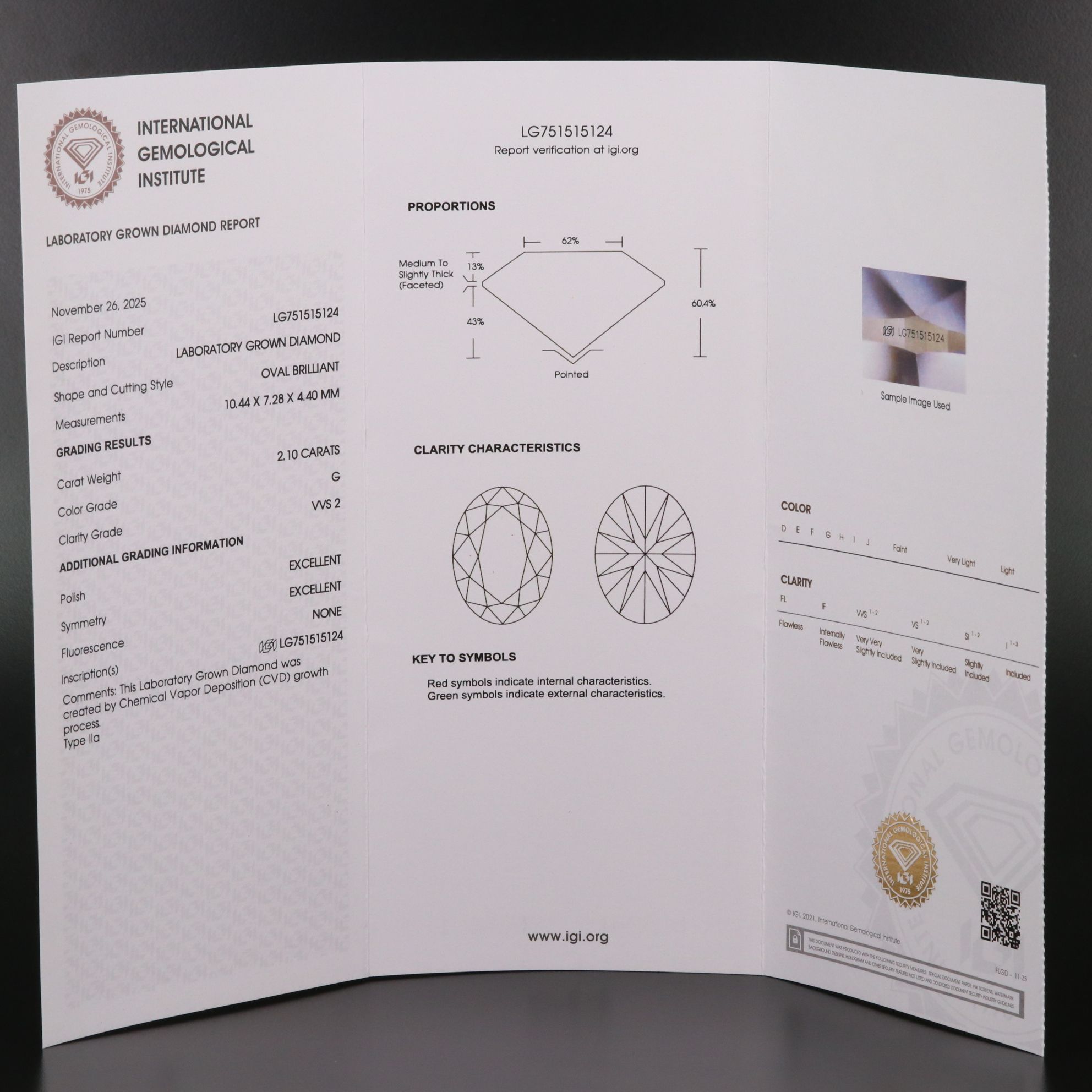 Loose 2.10 CT Lab Grown Diamond with IGI Report