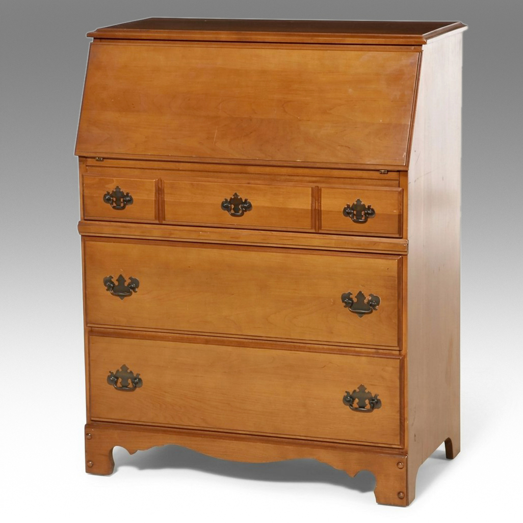 Colonial Style Maple Slant-Front Secretary Desk, Late 20th Century