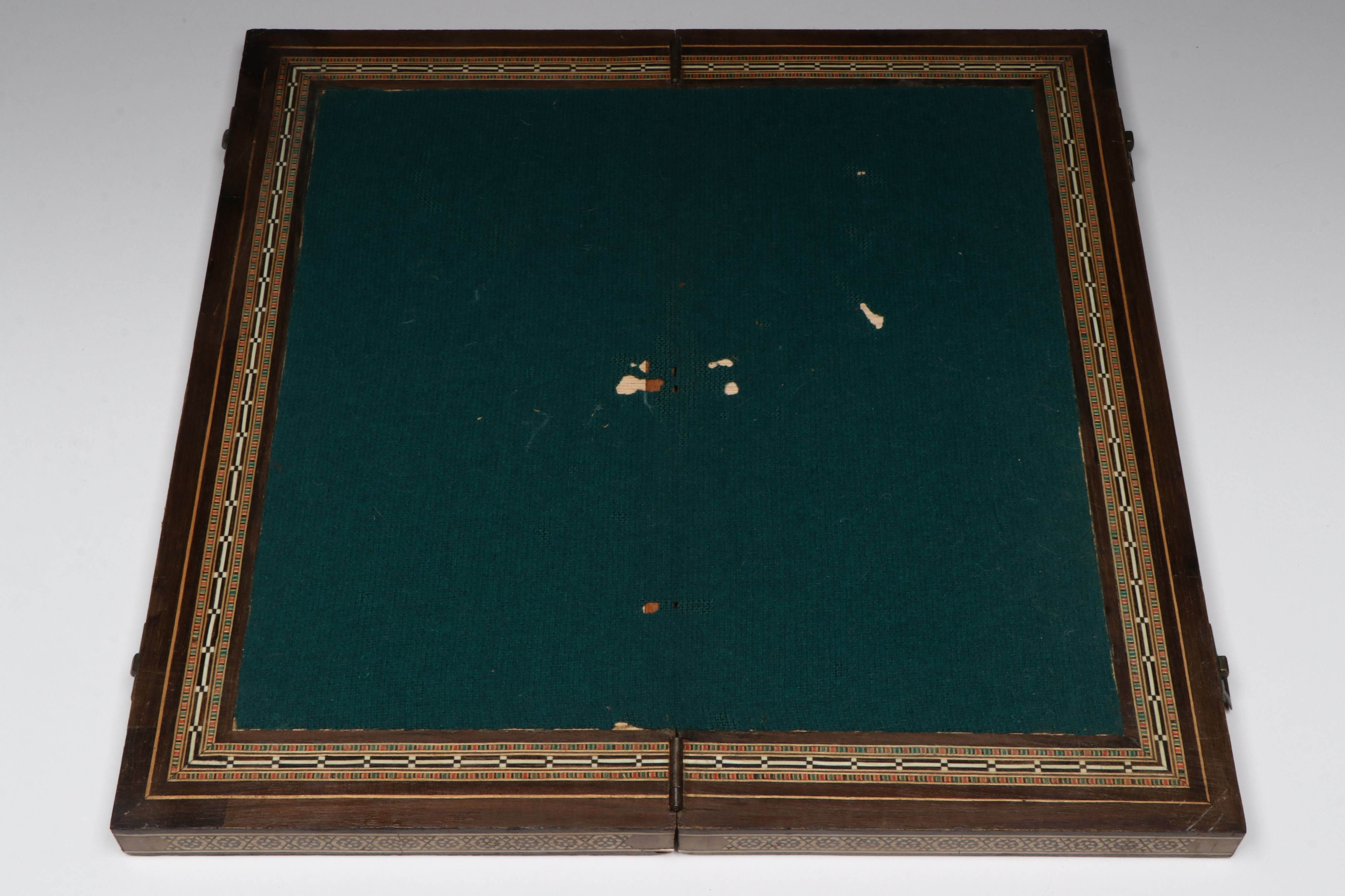 Middle Eastern Wood with Bone Inlay Chessboard with Makonde Chess Pieces