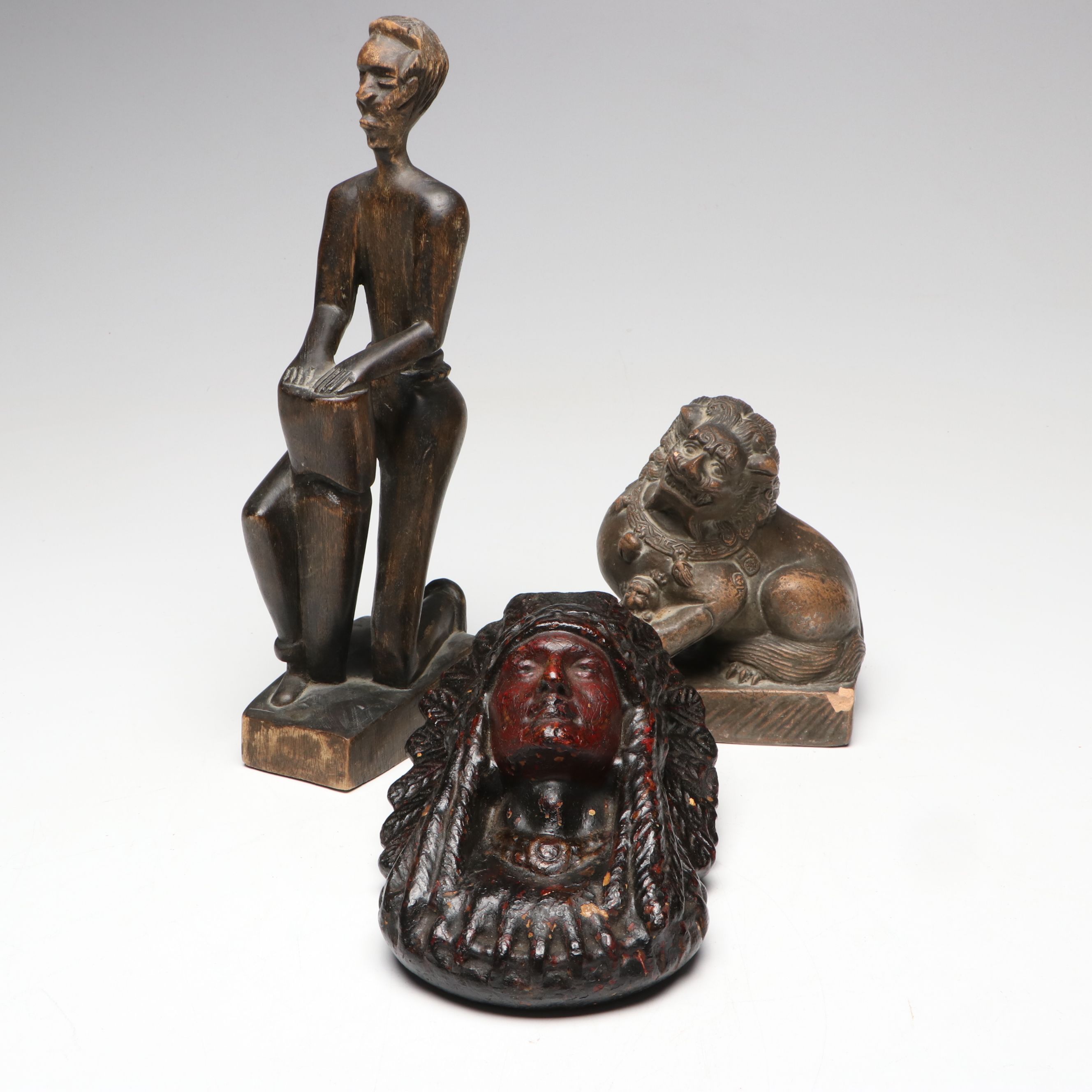 Bronze Finish Guardian Dog, Artist Signed Figurine, and Native American Décor