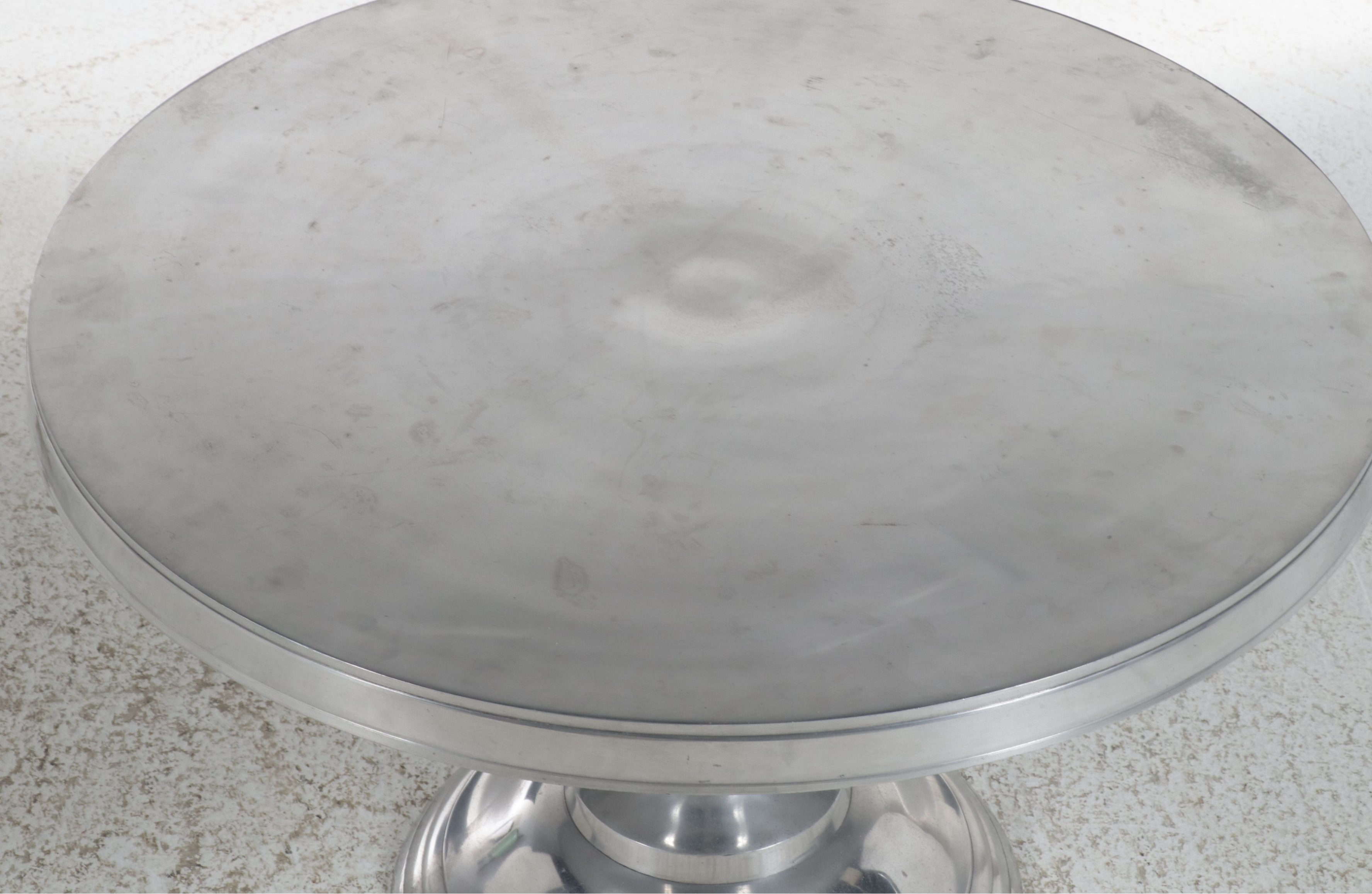 Hollywood Regency Style Brushed Aluminum Pedestal Orb Stem Side Table