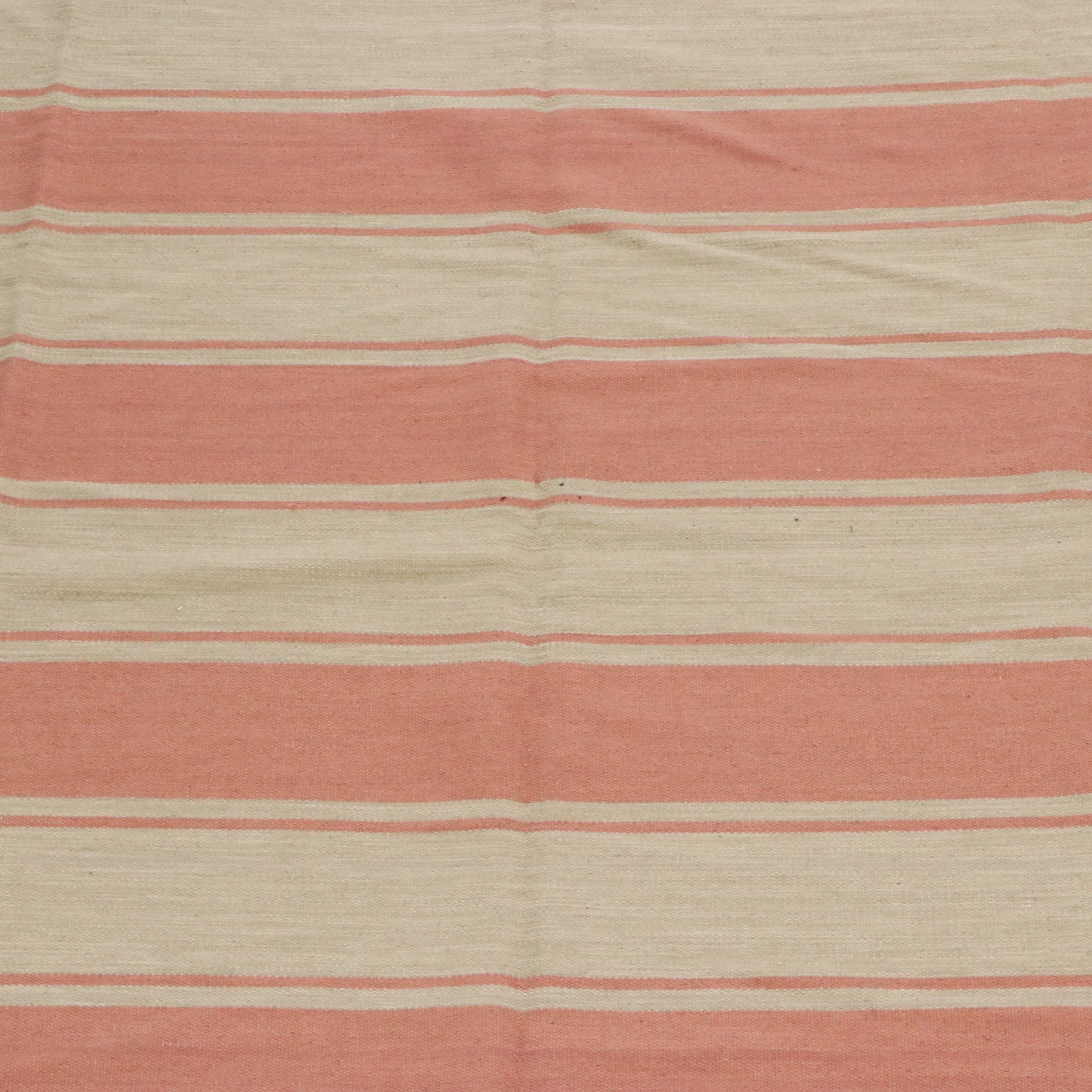 8'11 x 12'1 Handwoven Ballard Designs "Sumera" Coral Striped Room-Sized Rug