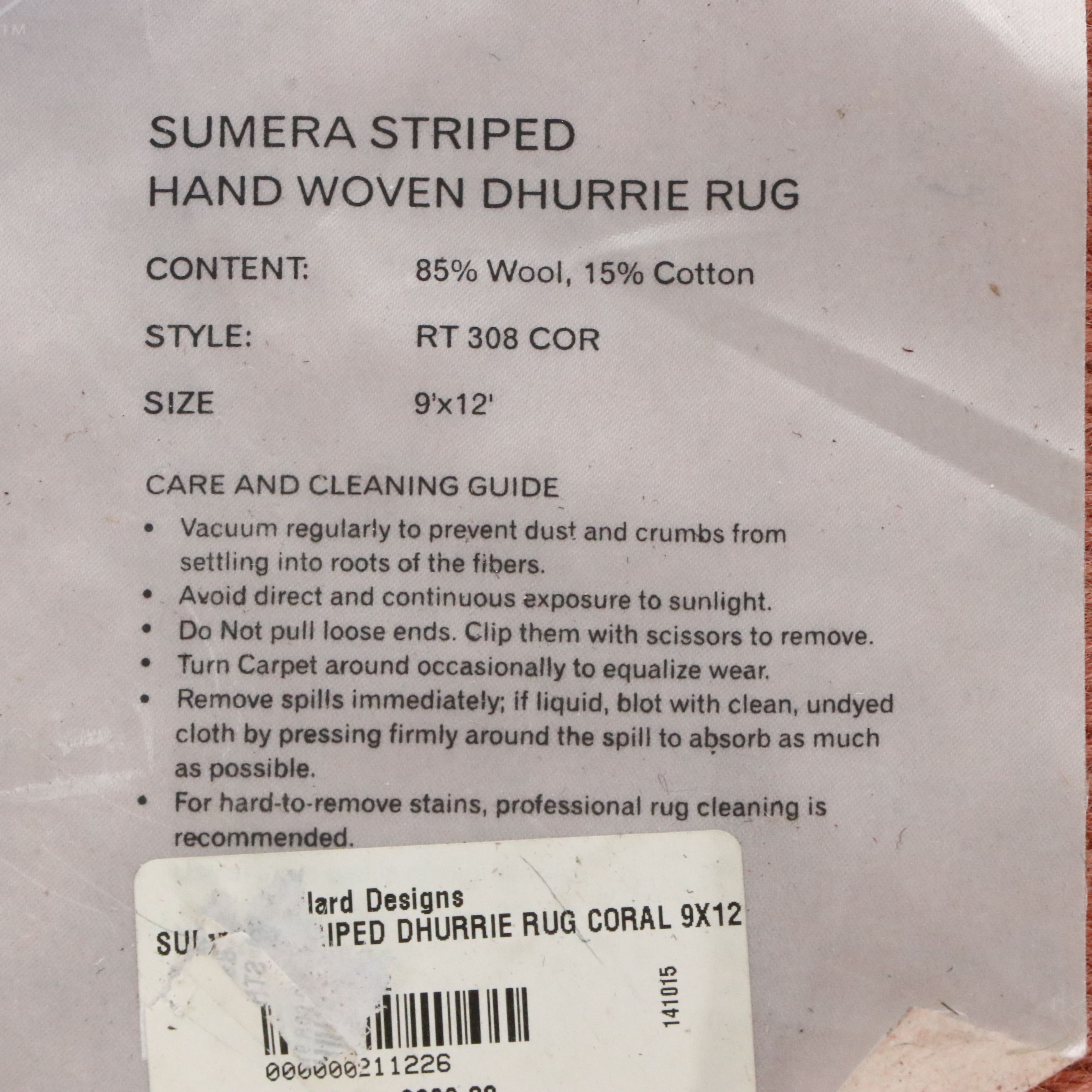 8'11 x 12'1 Handwoven Ballard Designs "Sumera" Coral Striped Room-Sized Rug