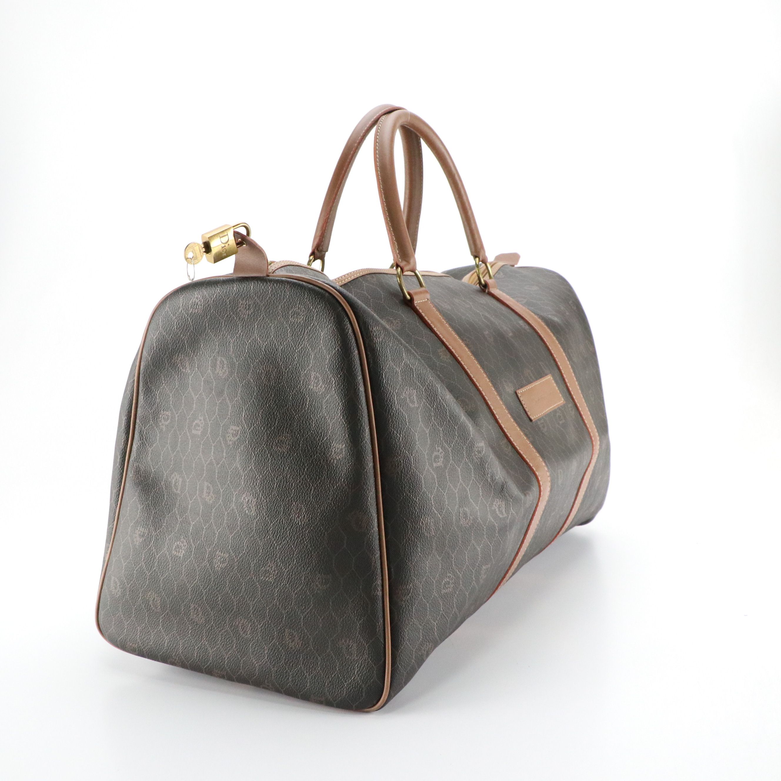 Christian Dior Travel Duffel Bag in Honeycomb Coated Canvas and Leather Trim
