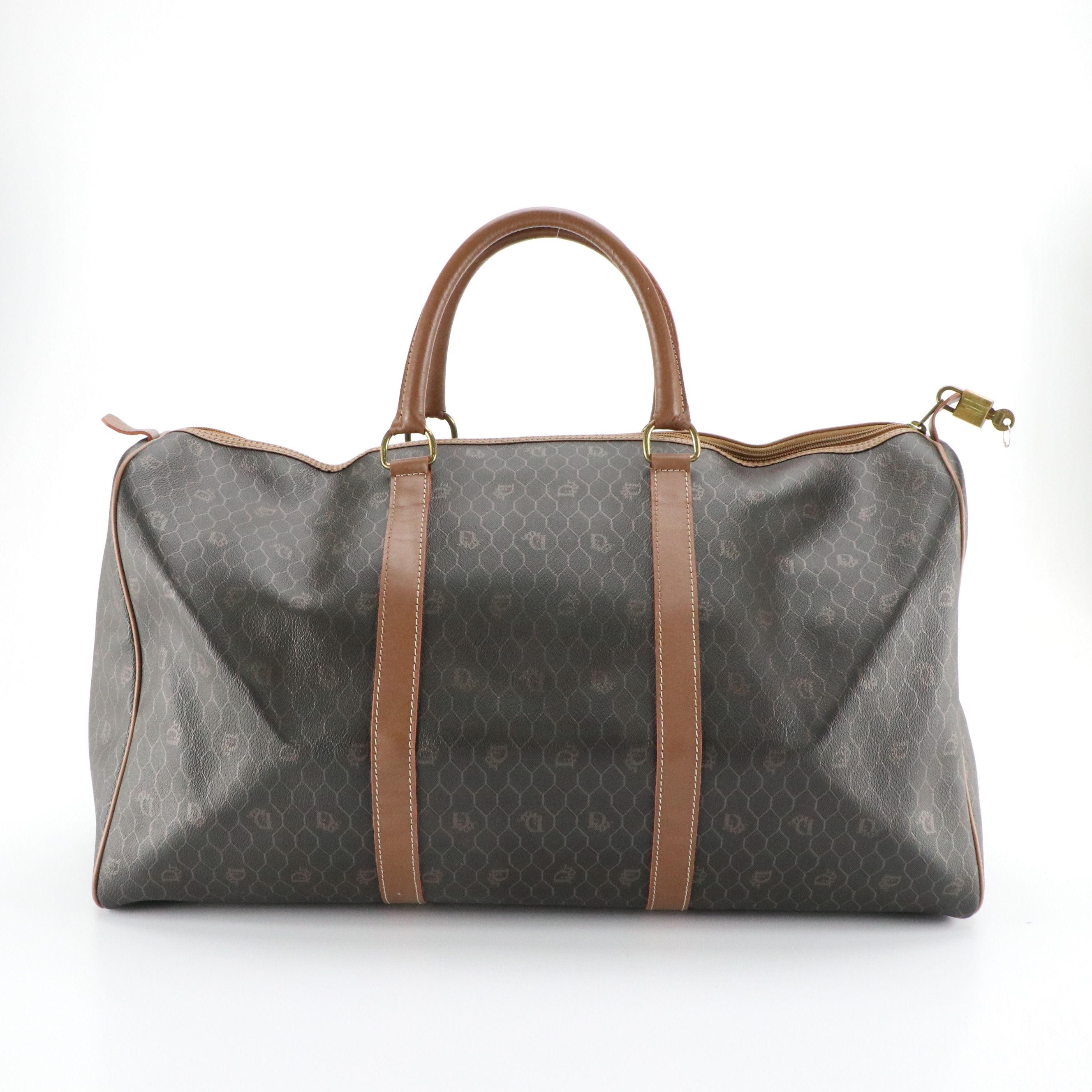 Christian Dior Travel Duffel Bag in Honeycomb Coated Canvas and Leather Trim
