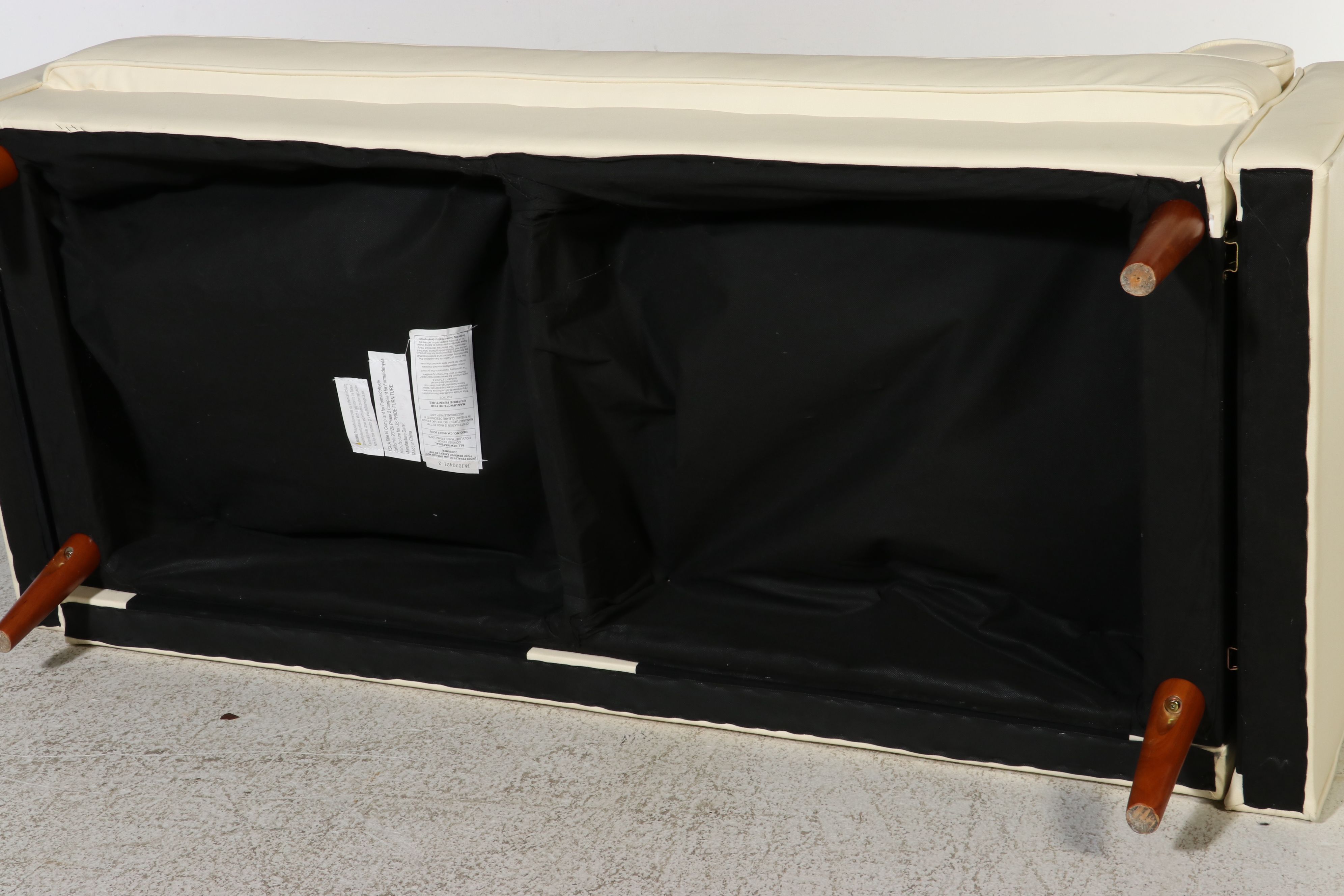 Contemporary Mid Century Modern Style Faux Leather Sofa and Polka Dot Pillows