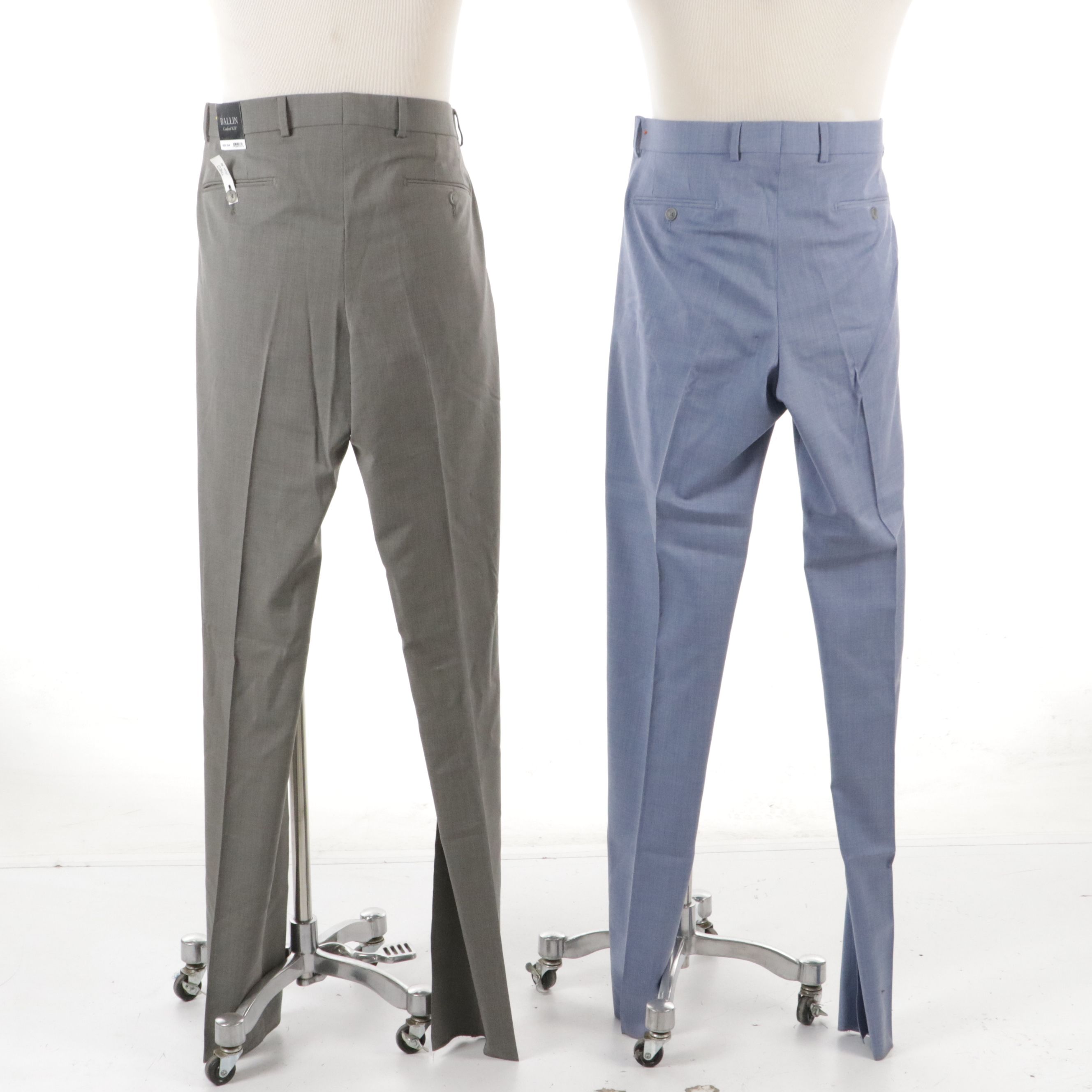 Men's Ballin Comfort-"Eze" Theo Slim Fit Dress Pants in Gray & Blue Wool, W Tags