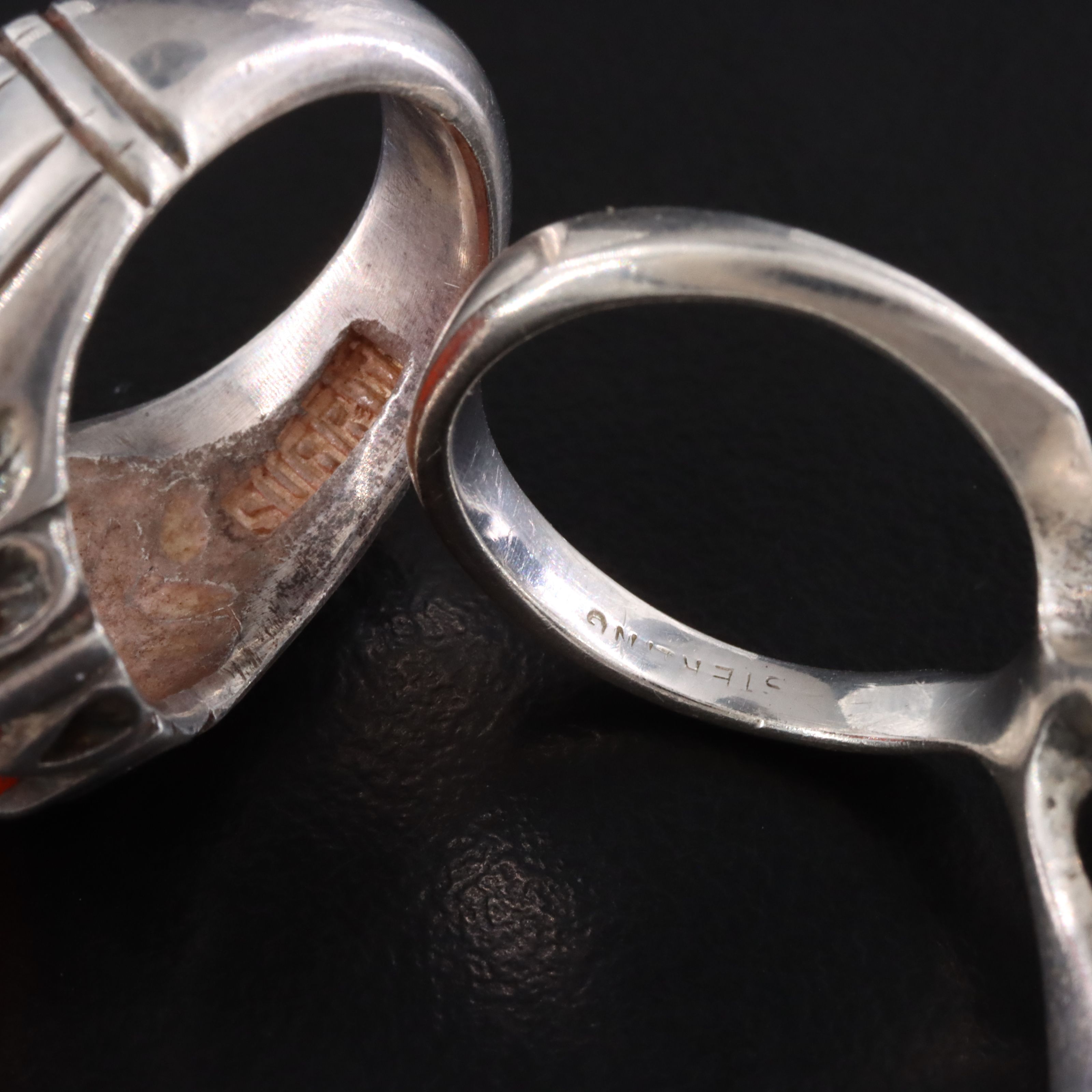 Suarti Agate and Modernist Carnelian Rings in Sterling