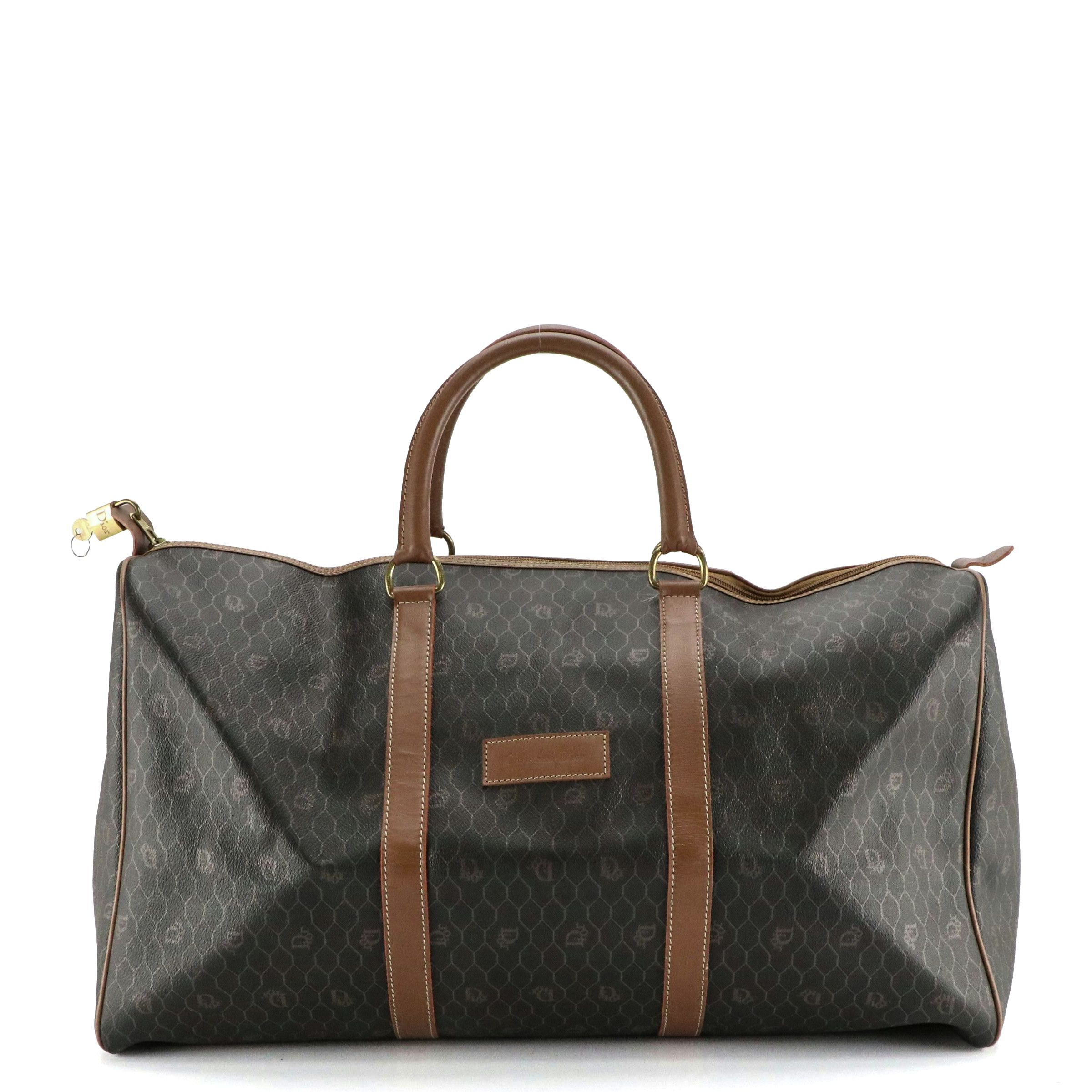 Christian Dior Travel Duffel Bag in Honeycomb Coated Canvas and Leather Trim