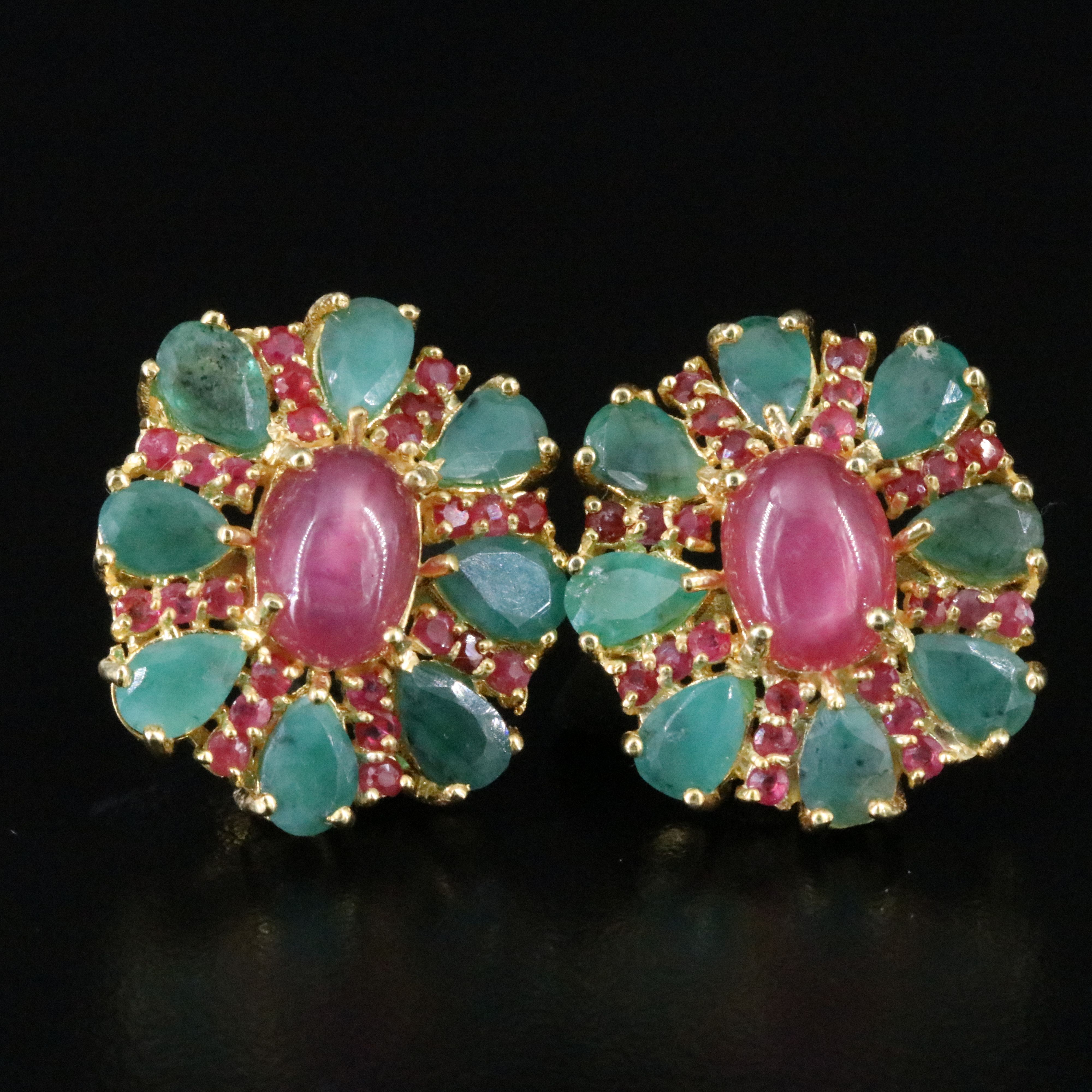 Sterling Filled Corundum, Emerald and Ruby Earrings