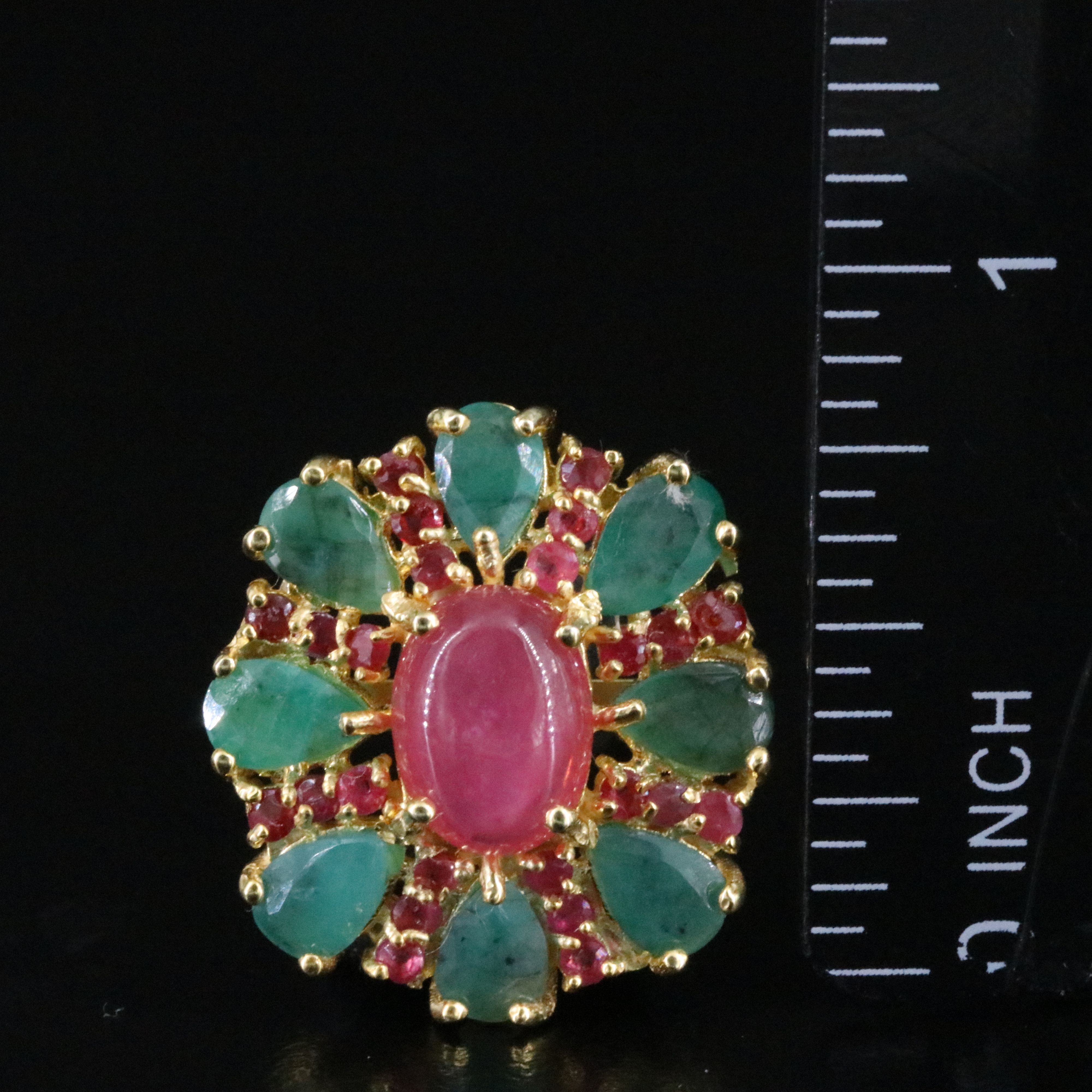 Sterling Filled Corundum, Emerald and Ruby Earrings