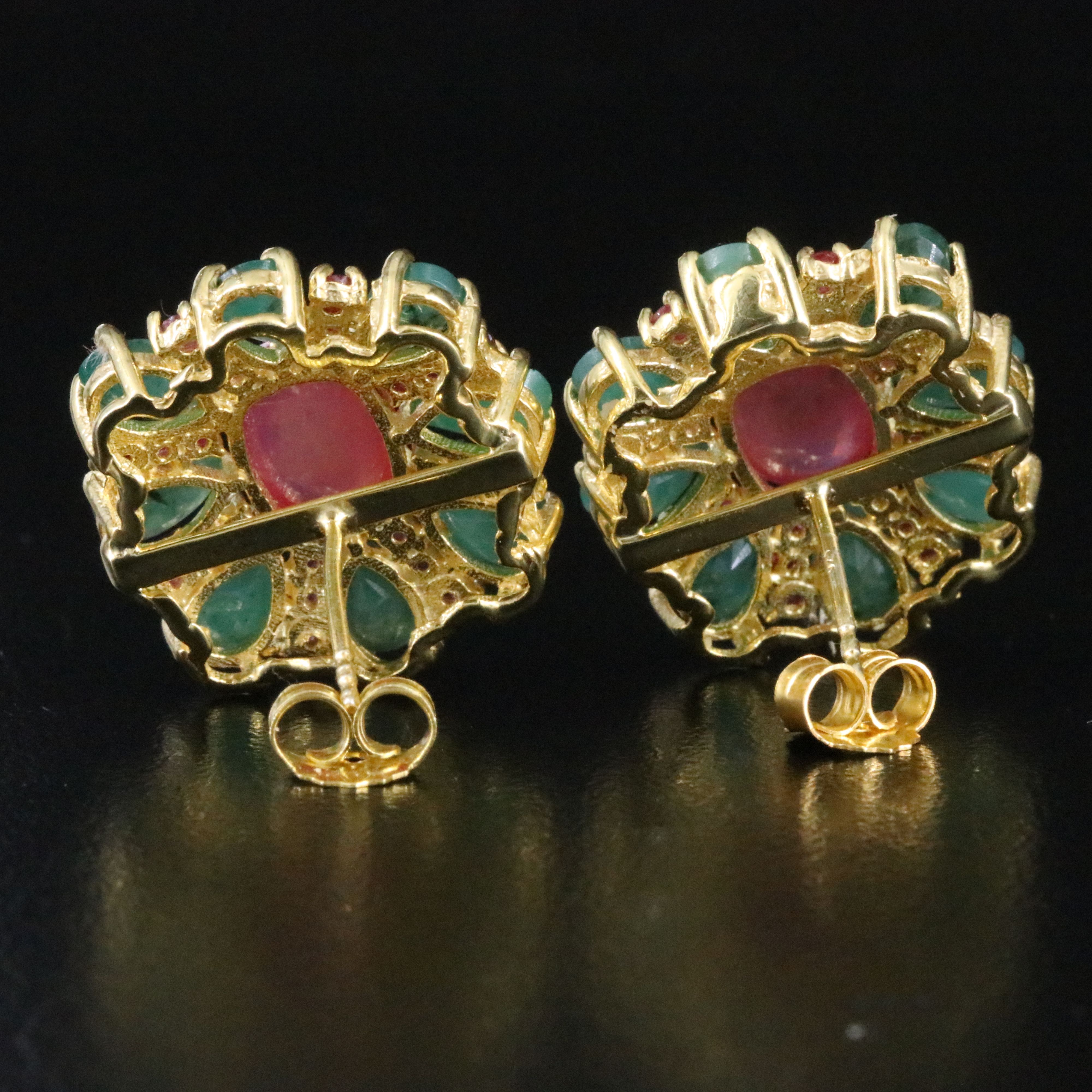 Sterling Filled Corundum, Emerald and Ruby Earrings