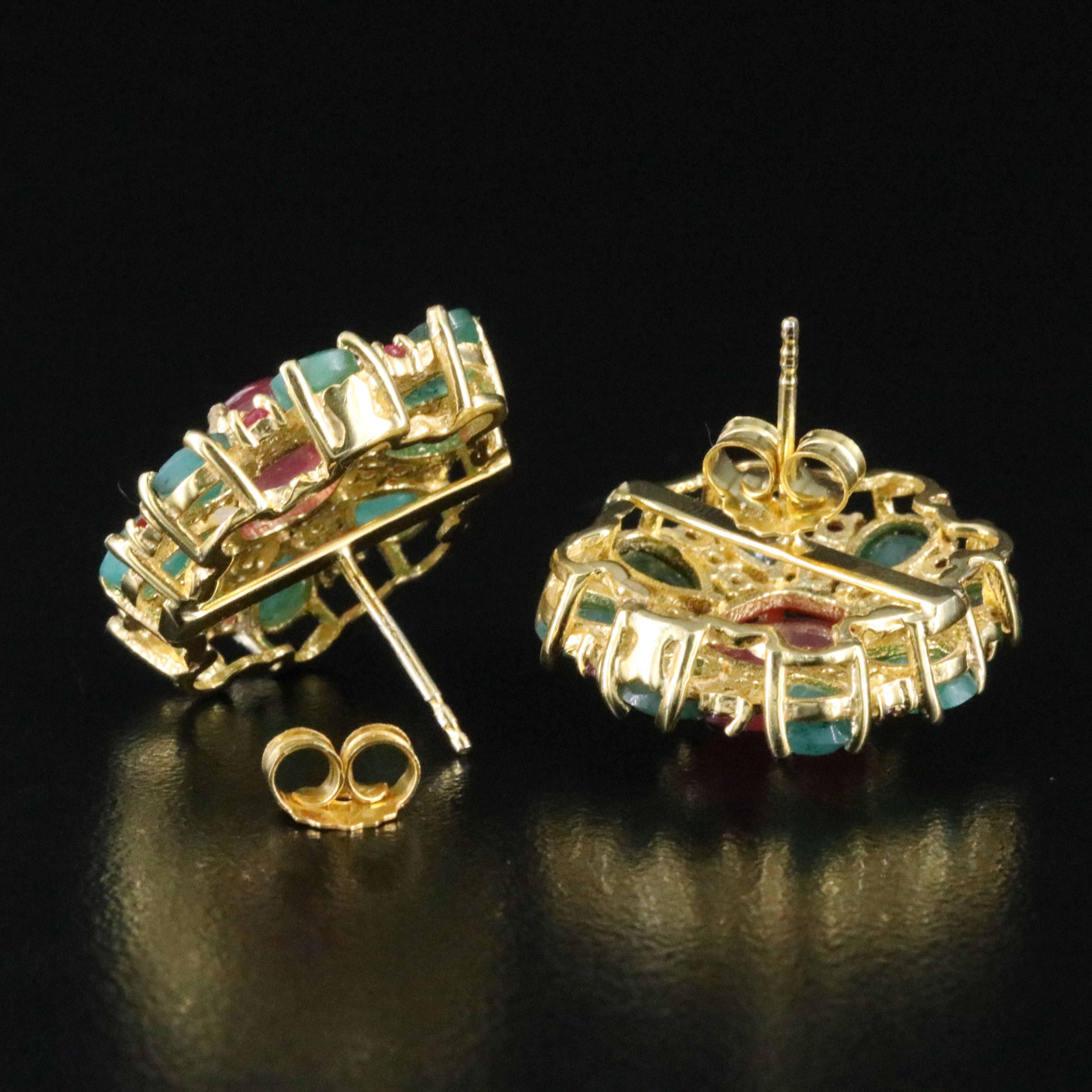 Sterling Filled Corundum, Emerald and Ruby Earrings