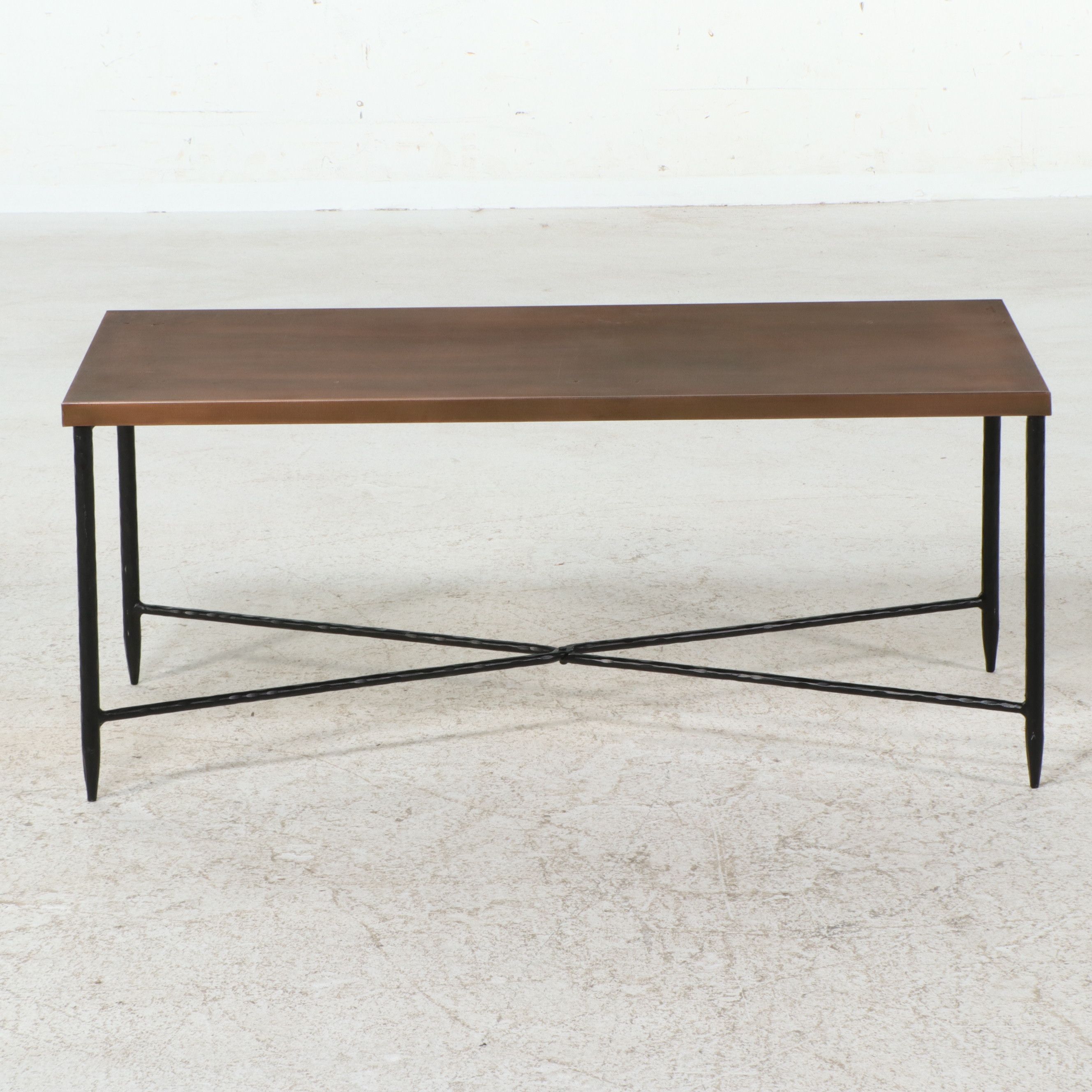 Industrial Modern Iron and Bronzed Finish Metal Coffee Table
