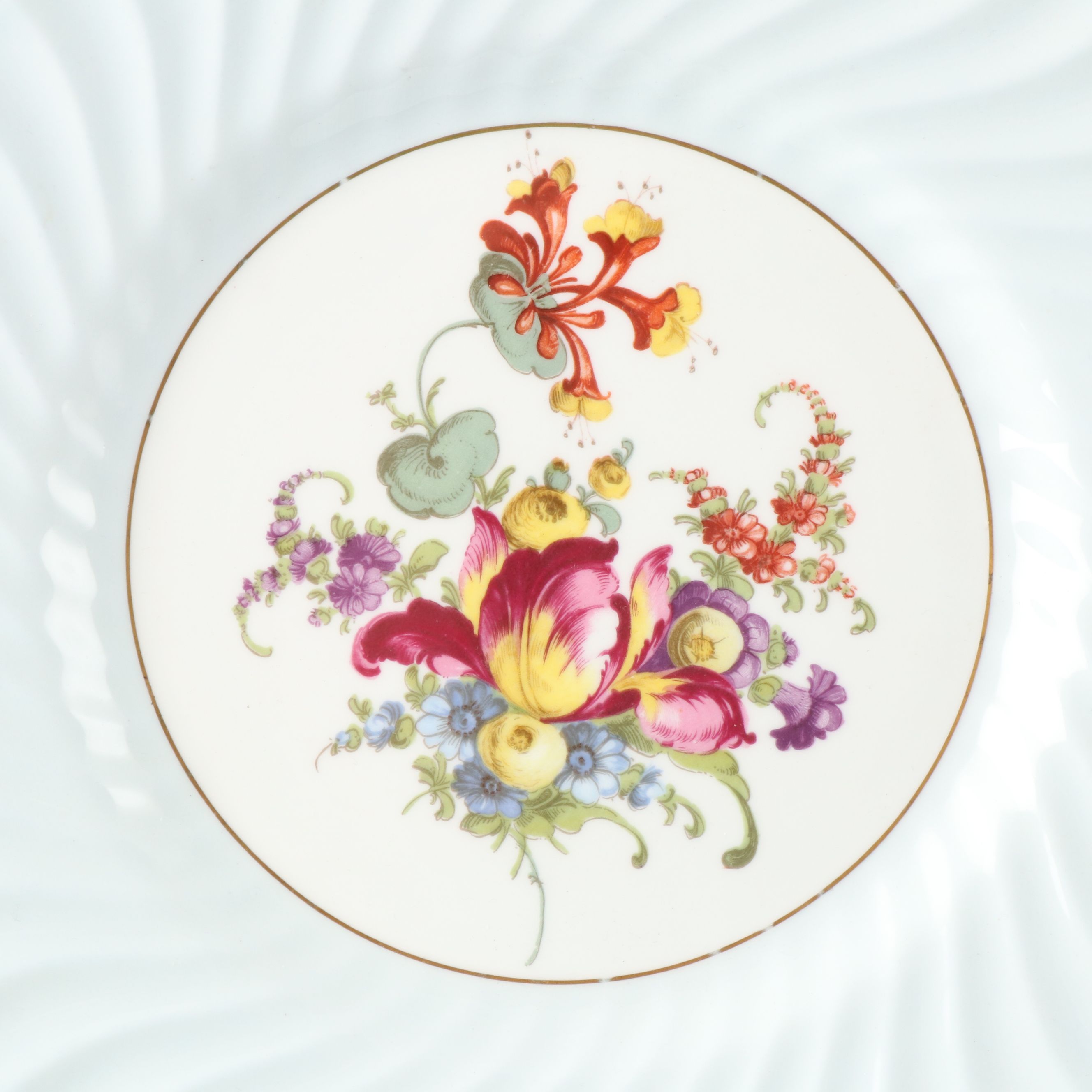 Minton Bone China Blue Swirl Rim Floral Pattern Dinner Plates, 1912-1950