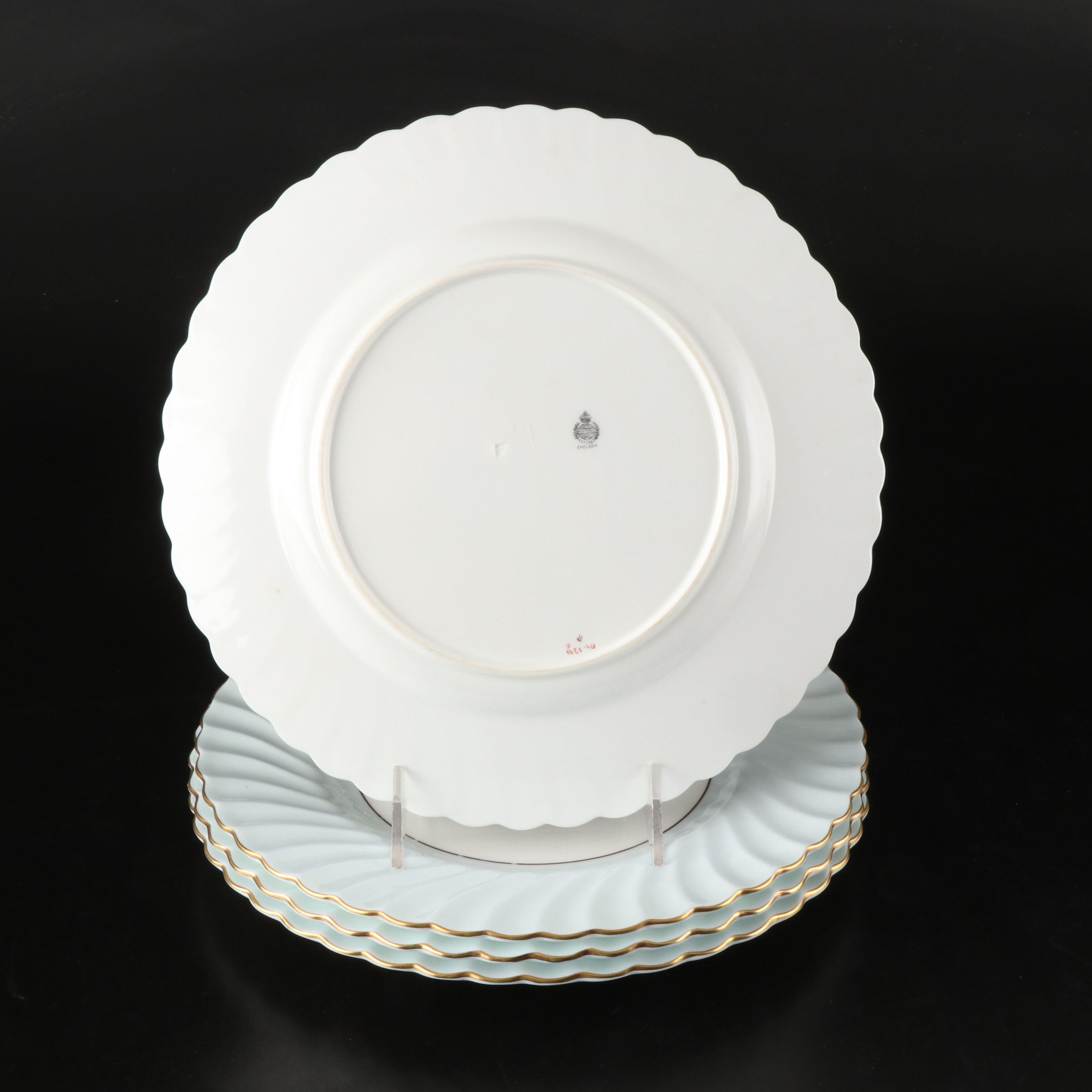 Minton Bone China Blue Swirl Rim Floral Pattern Dinner Plates, 1912-1950