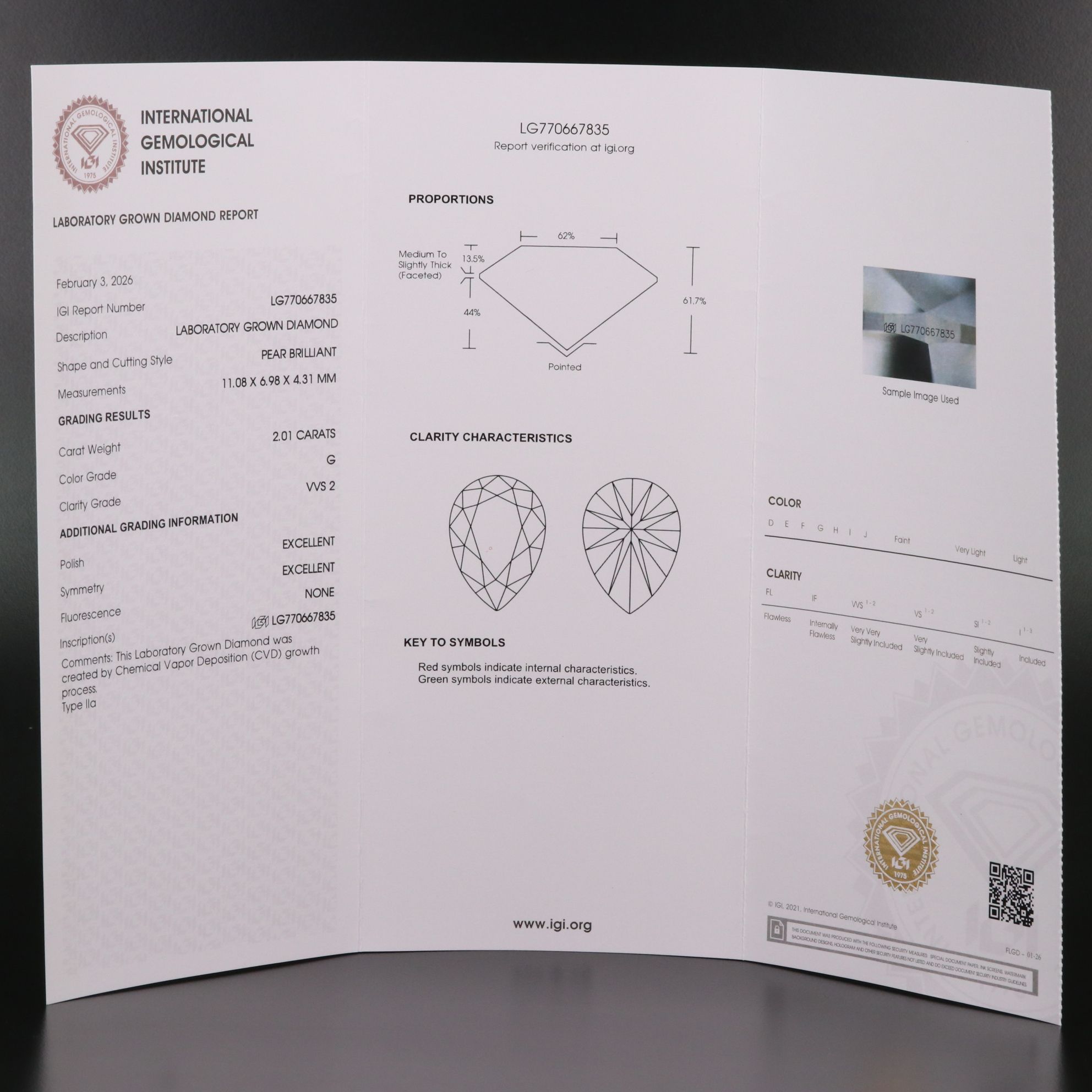Loose 2.01 CT Lab Grown Diamond with IGI Report