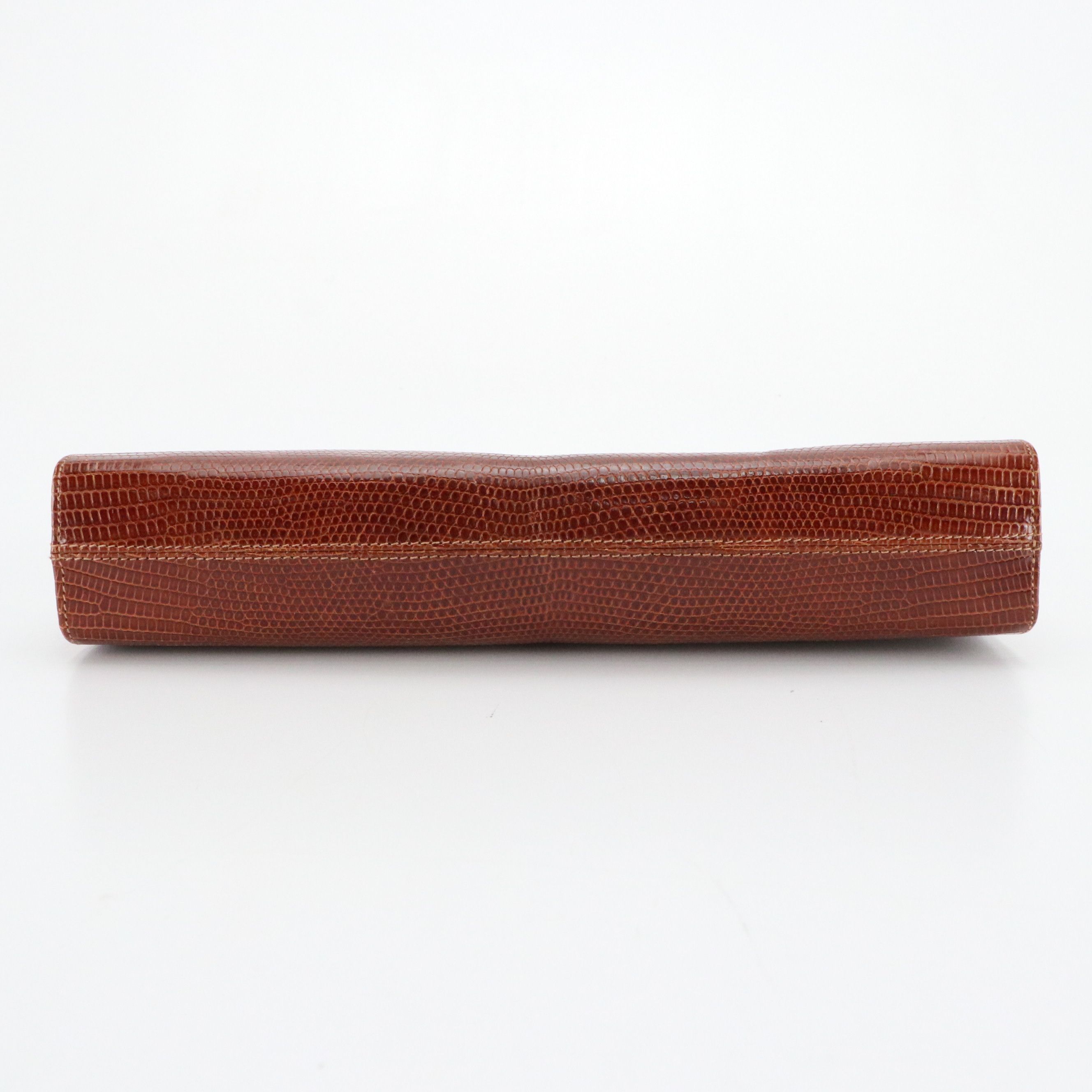 Ferragamo Gancini Clasp Chain Two Way Bag in Lizard Embossed Patent Leather