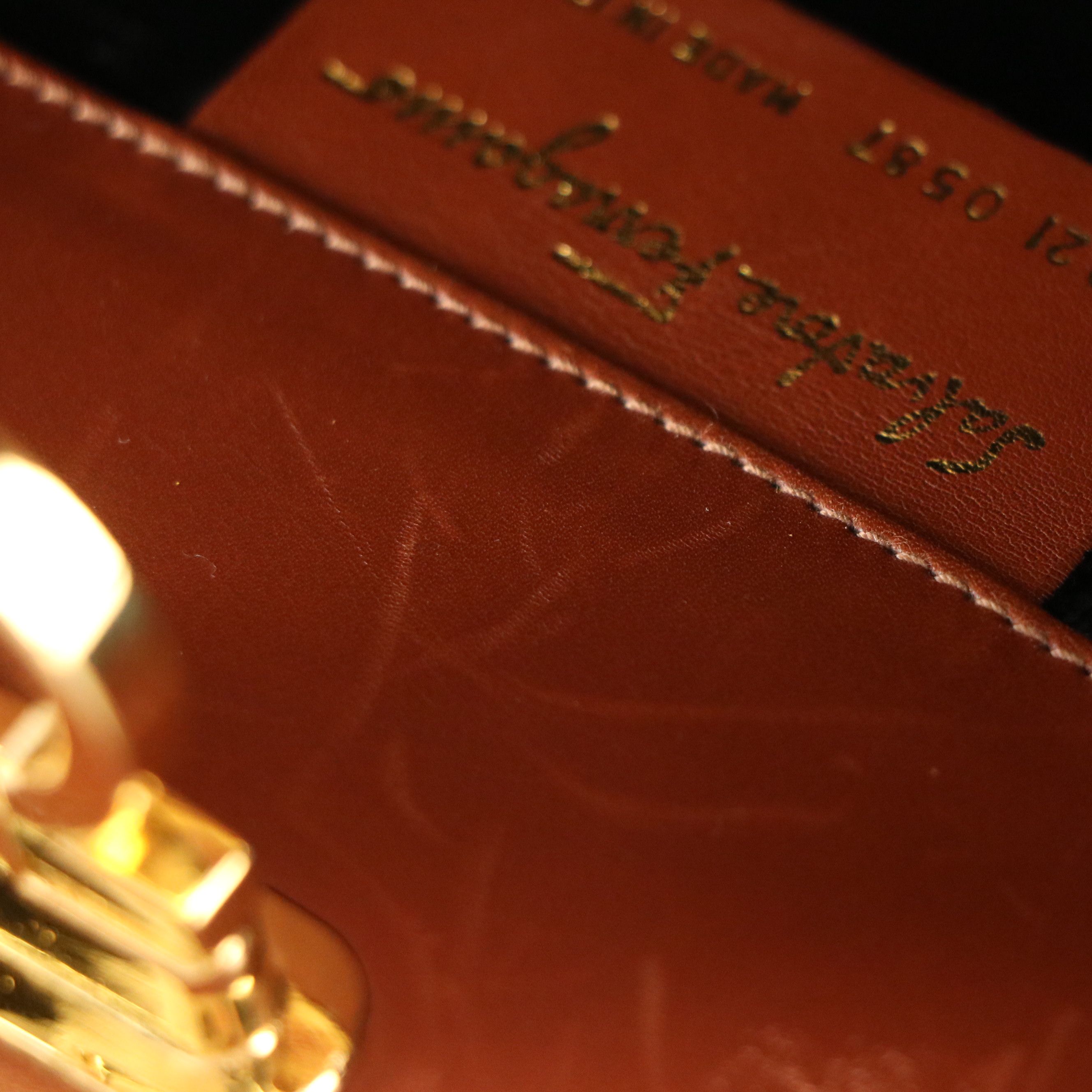 Ferragamo Gancini Clasp Chain Two Way Bag in Lizard Embossed Patent Leather