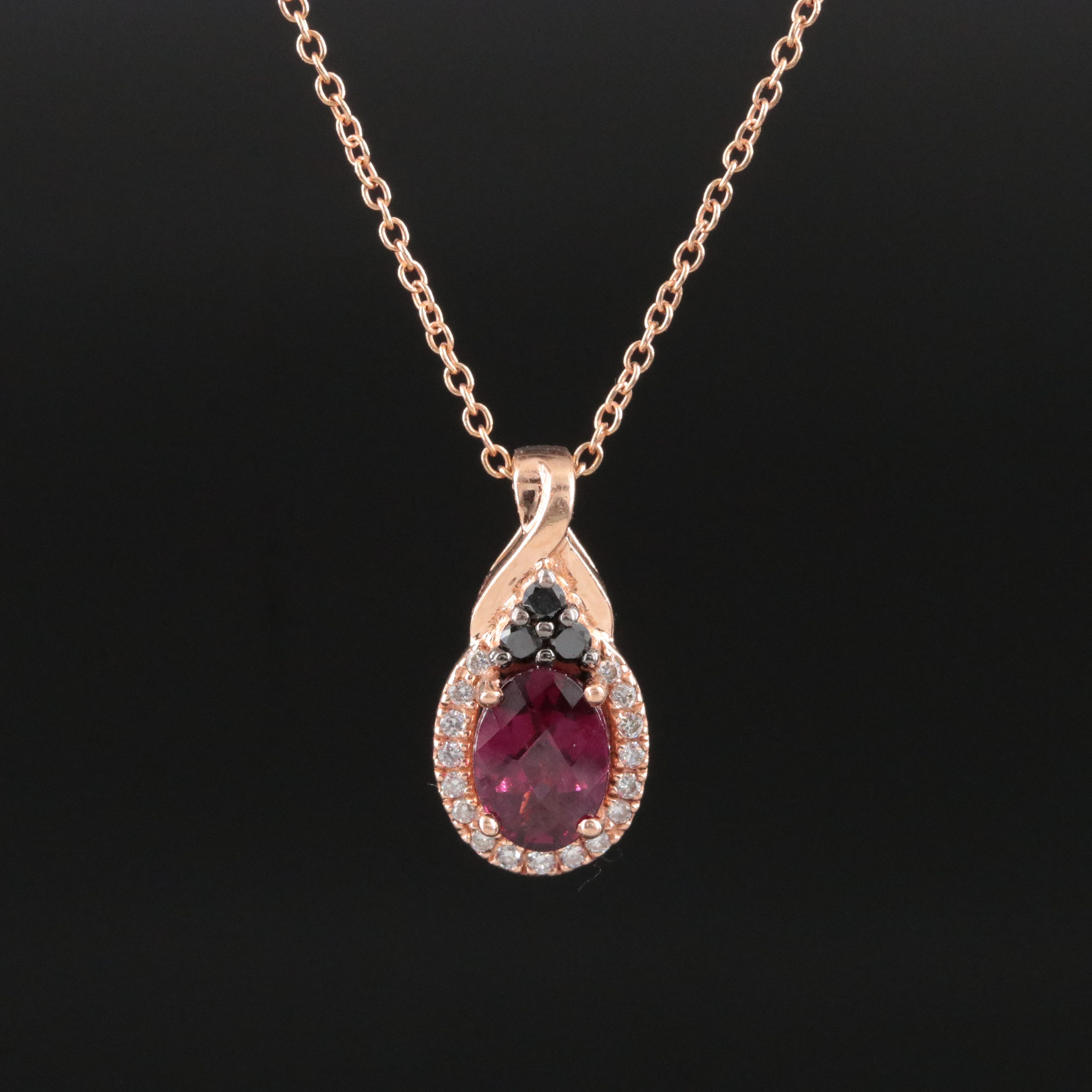 Le Vian 14K Rose Gold Rhodolite and Diamond Oval Necklace