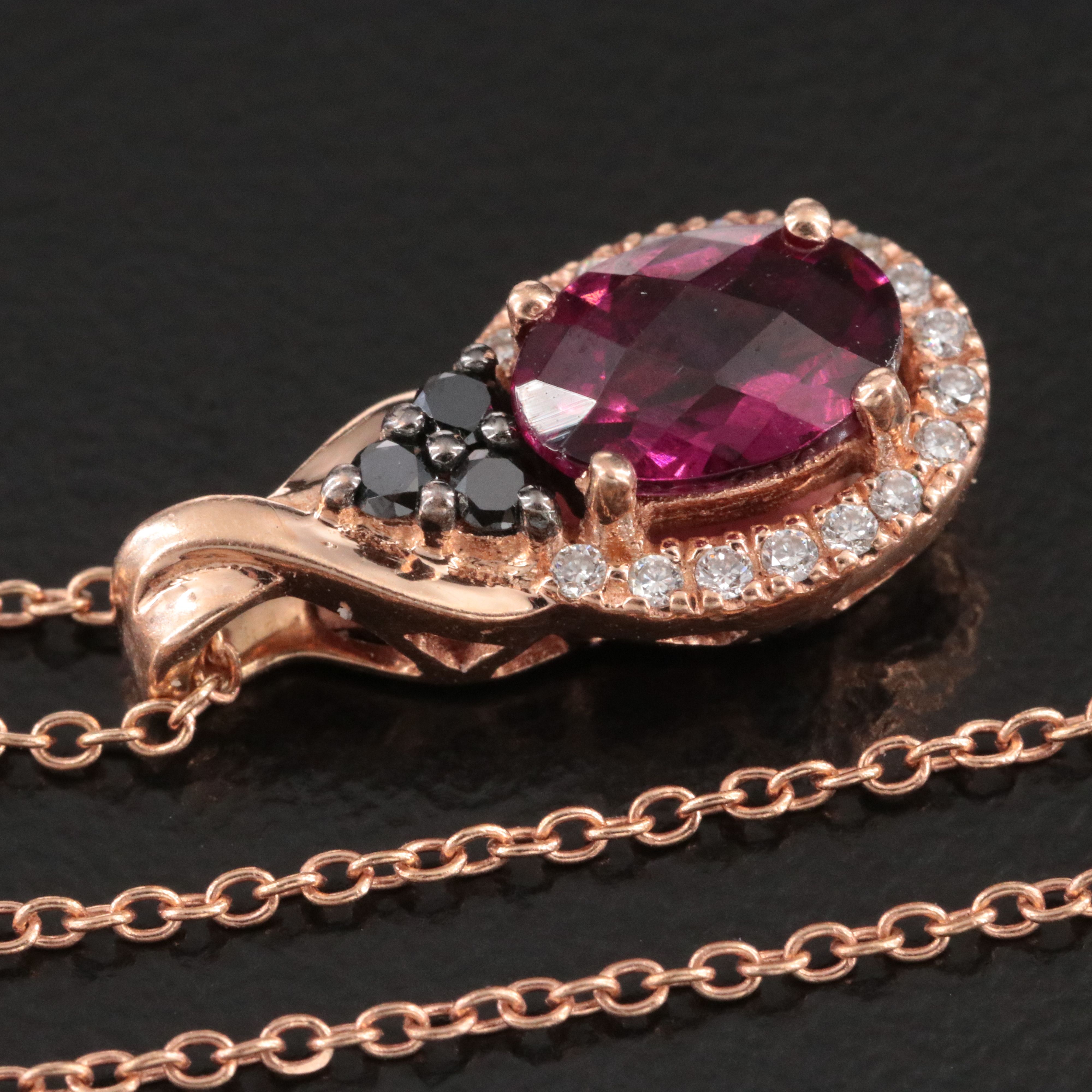 Le Vian 14K Rose Gold Rhodolite and Diamond Oval Necklace