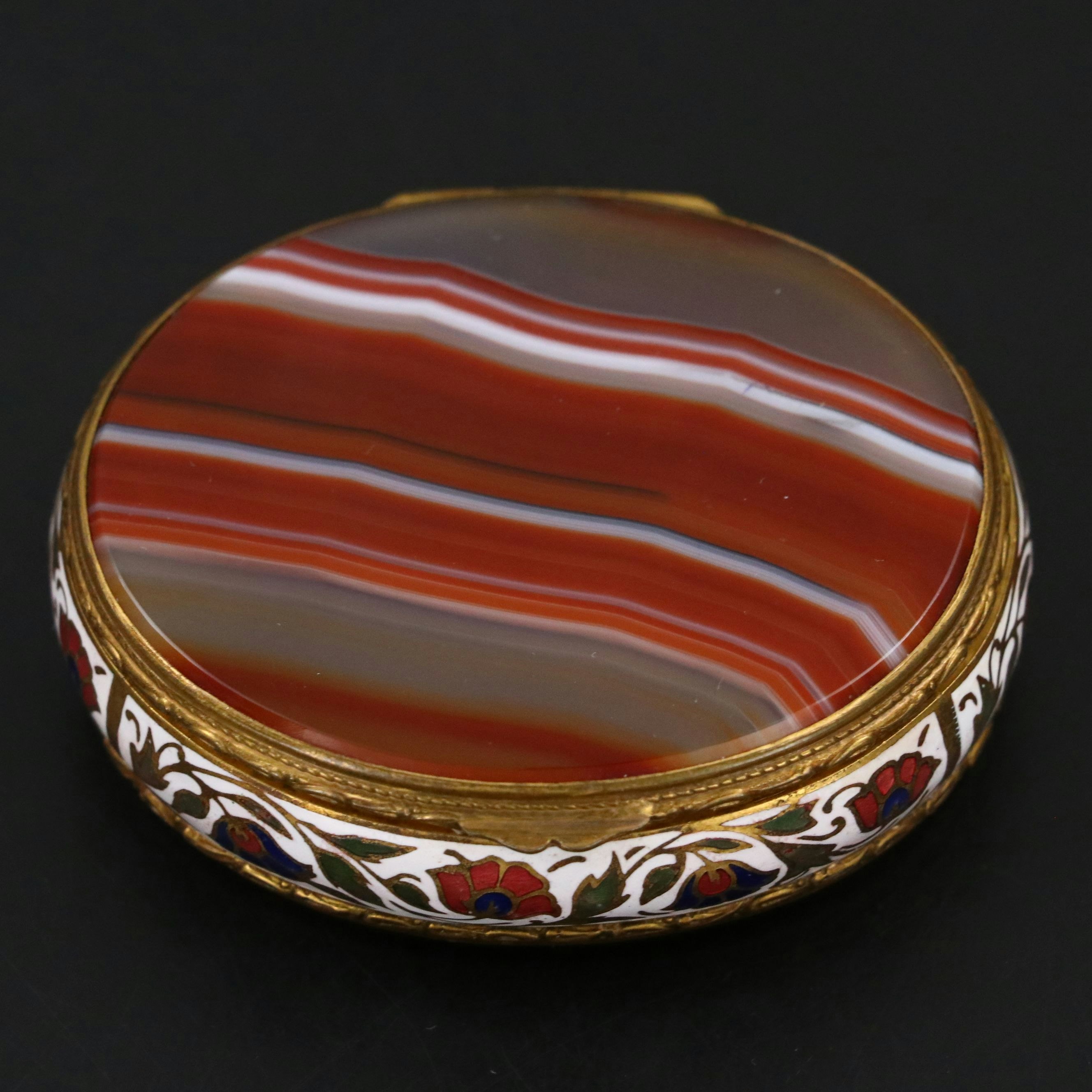 Continental European Style Champlevé and Banded Agate Hinged Box