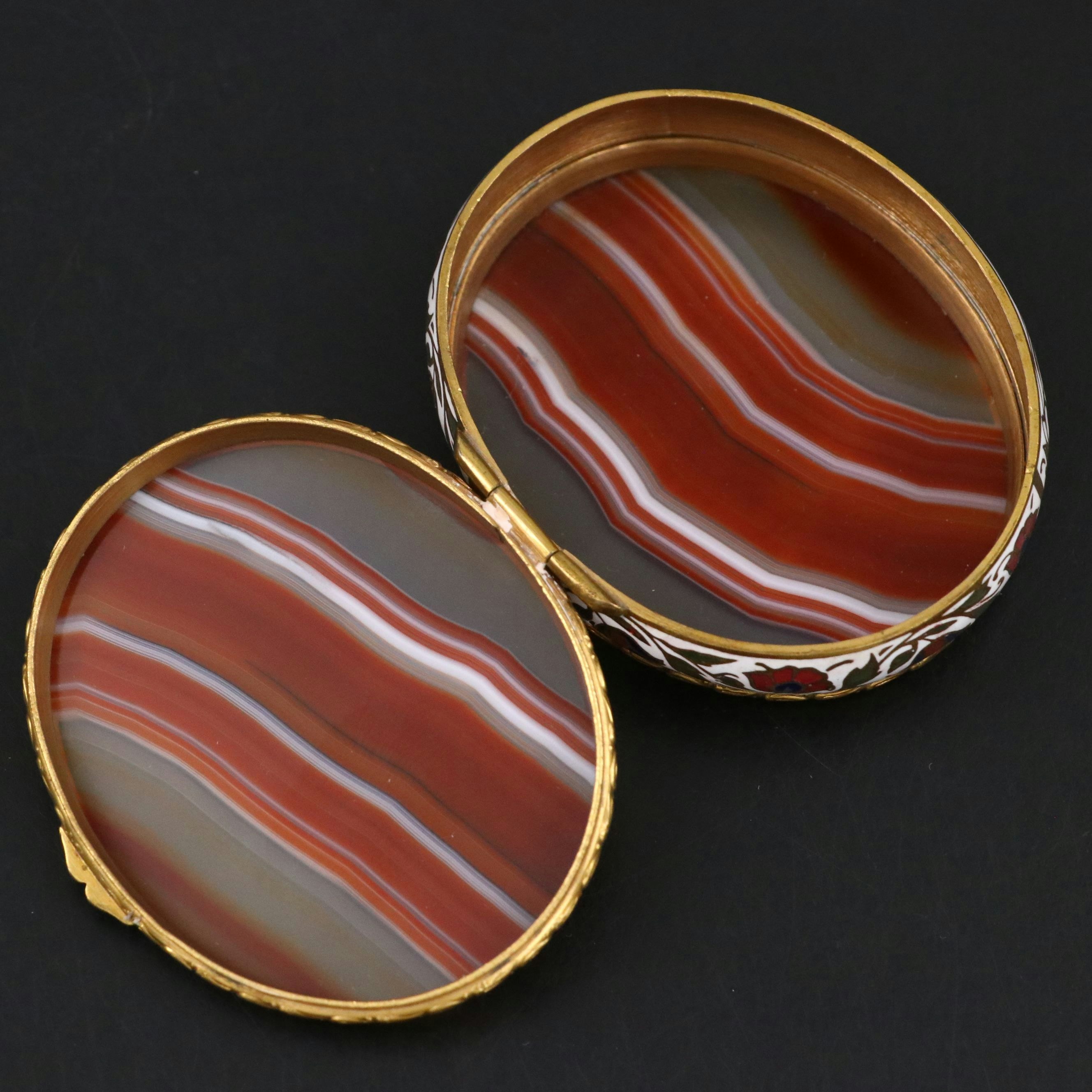 Continental European Style Champlevé and Banded Agate Hinged Box