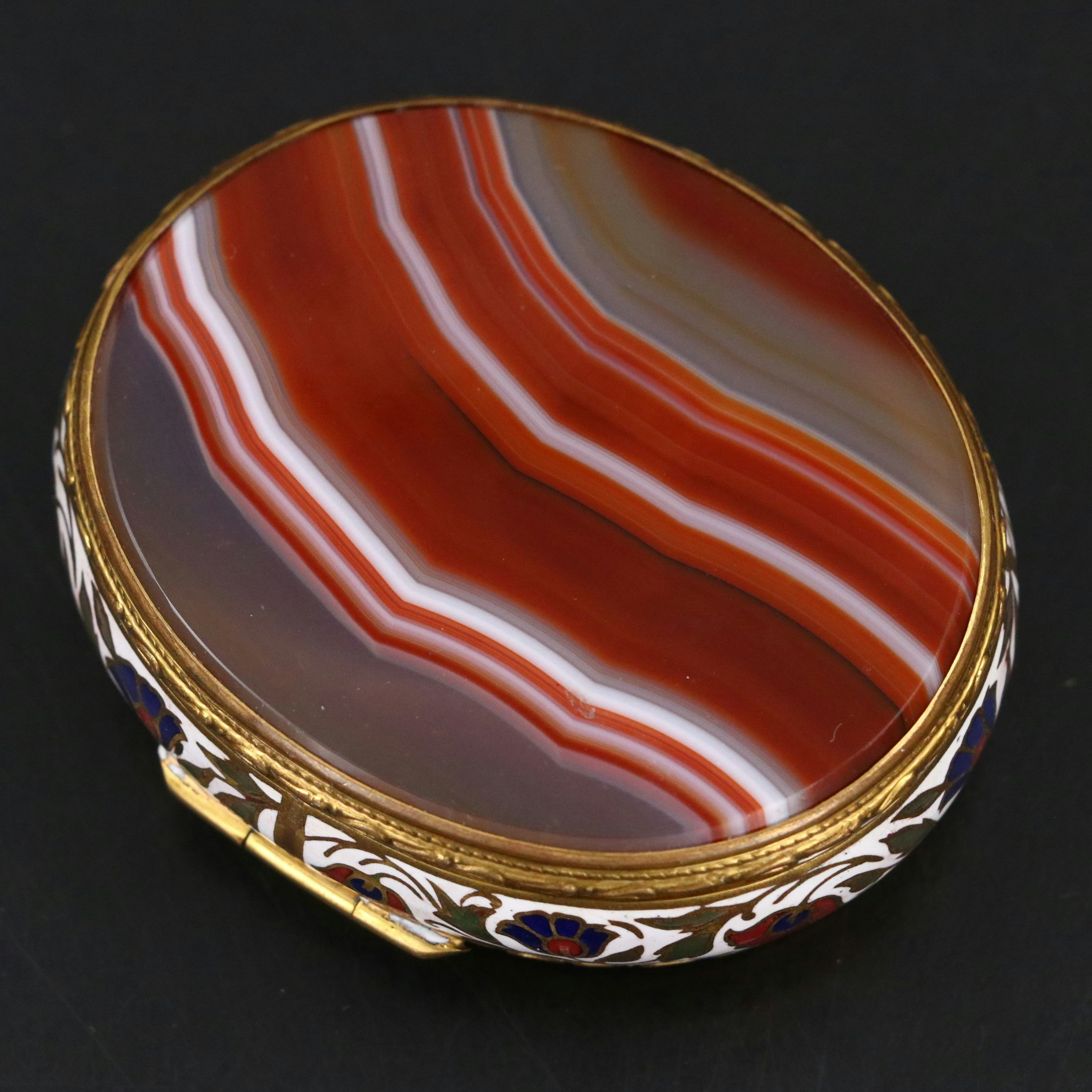 Continental European Style Champlevé and Banded Agate Hinged Box